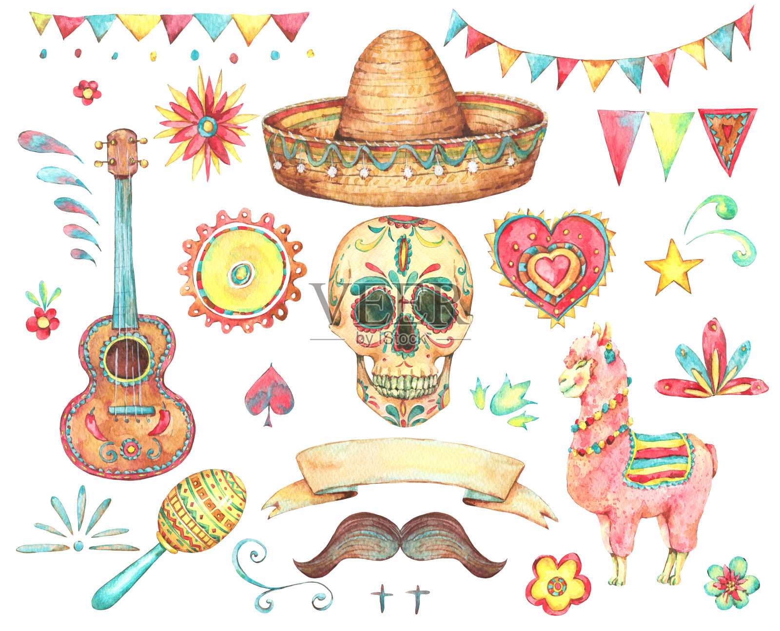 水彩墨西哥手绘设计元素插画图片素材