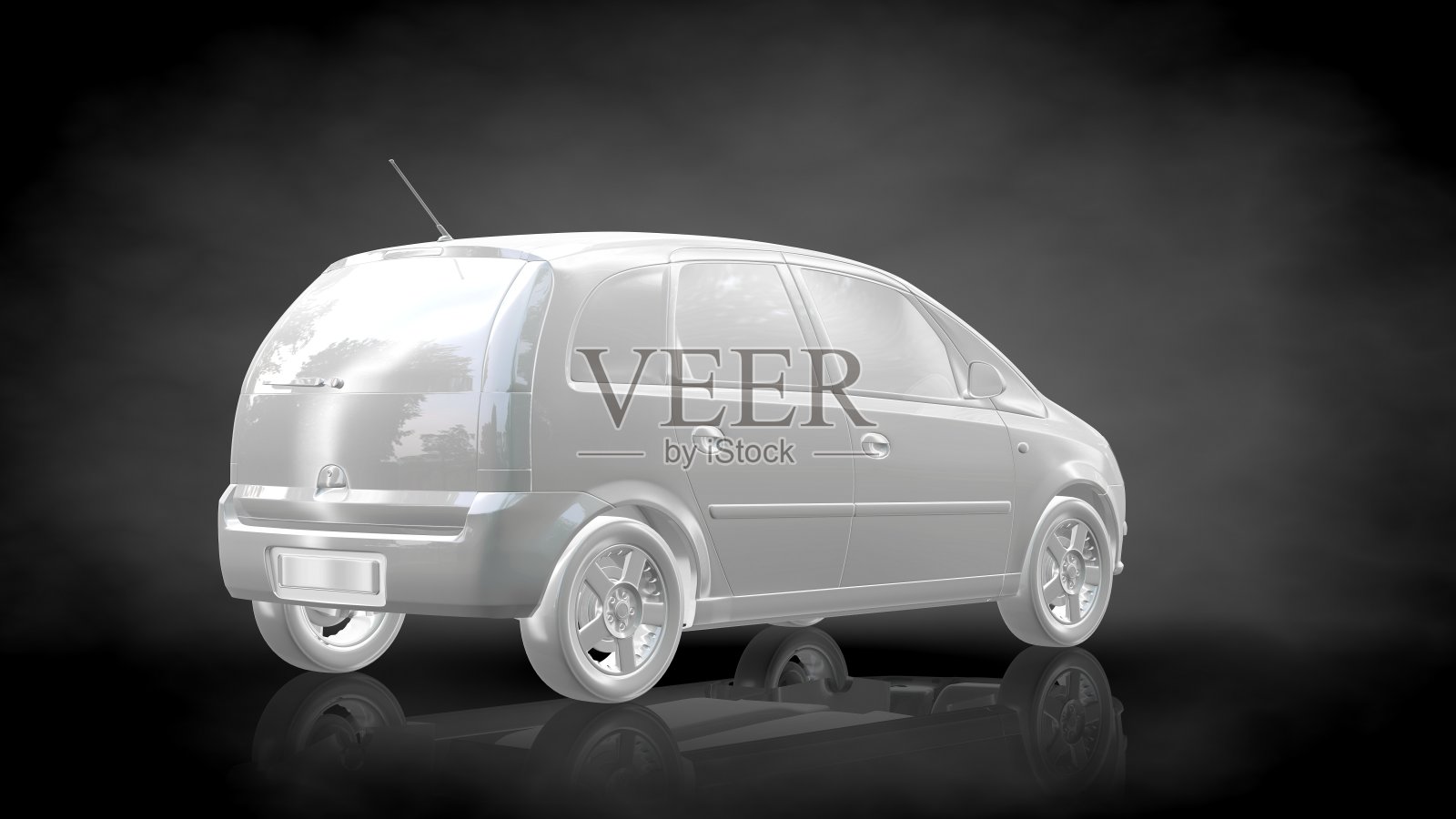 黑色背景上的白色反光汽车的3d渲染照片摄影图片