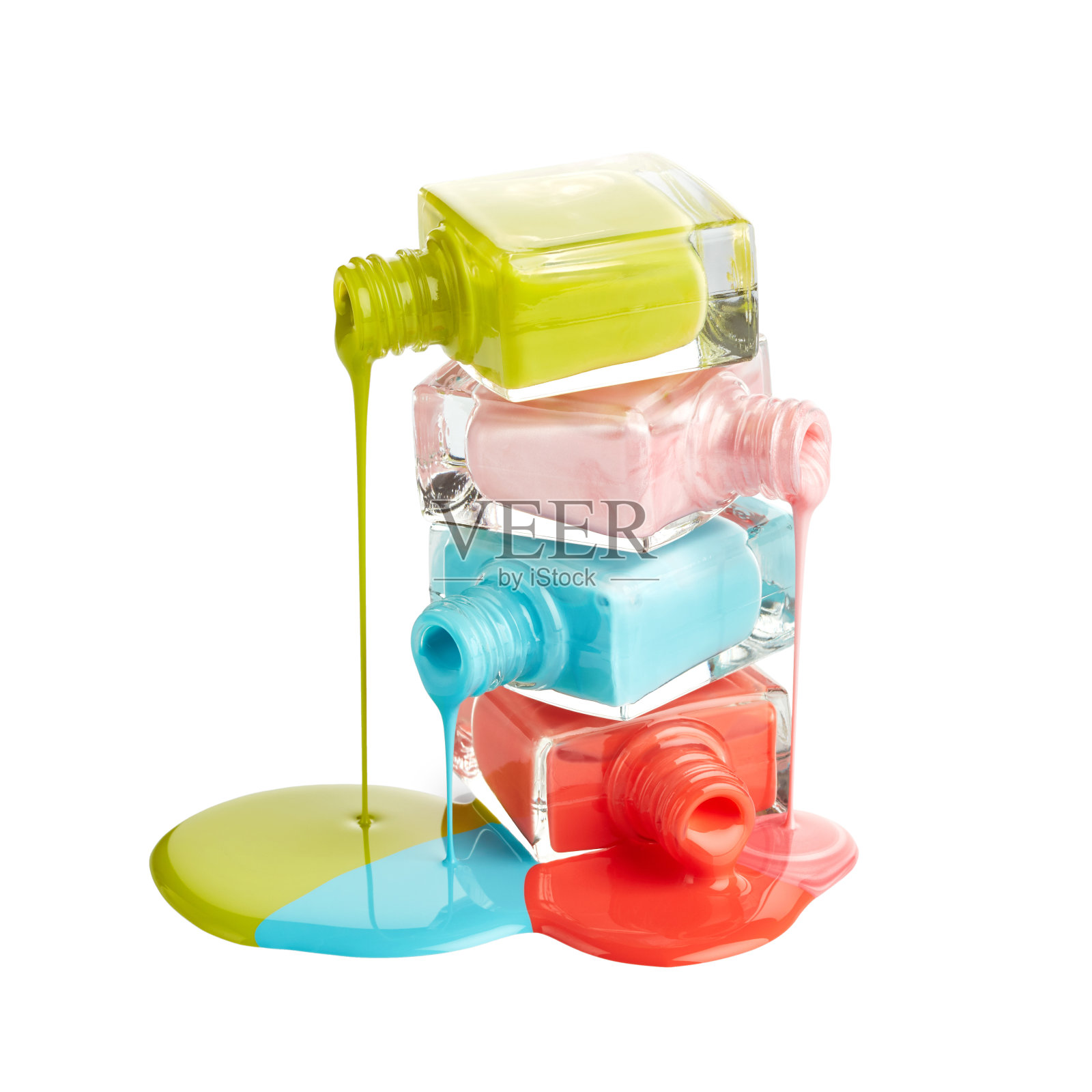 一堆瓶子里洒了指甲油照片摄影图片