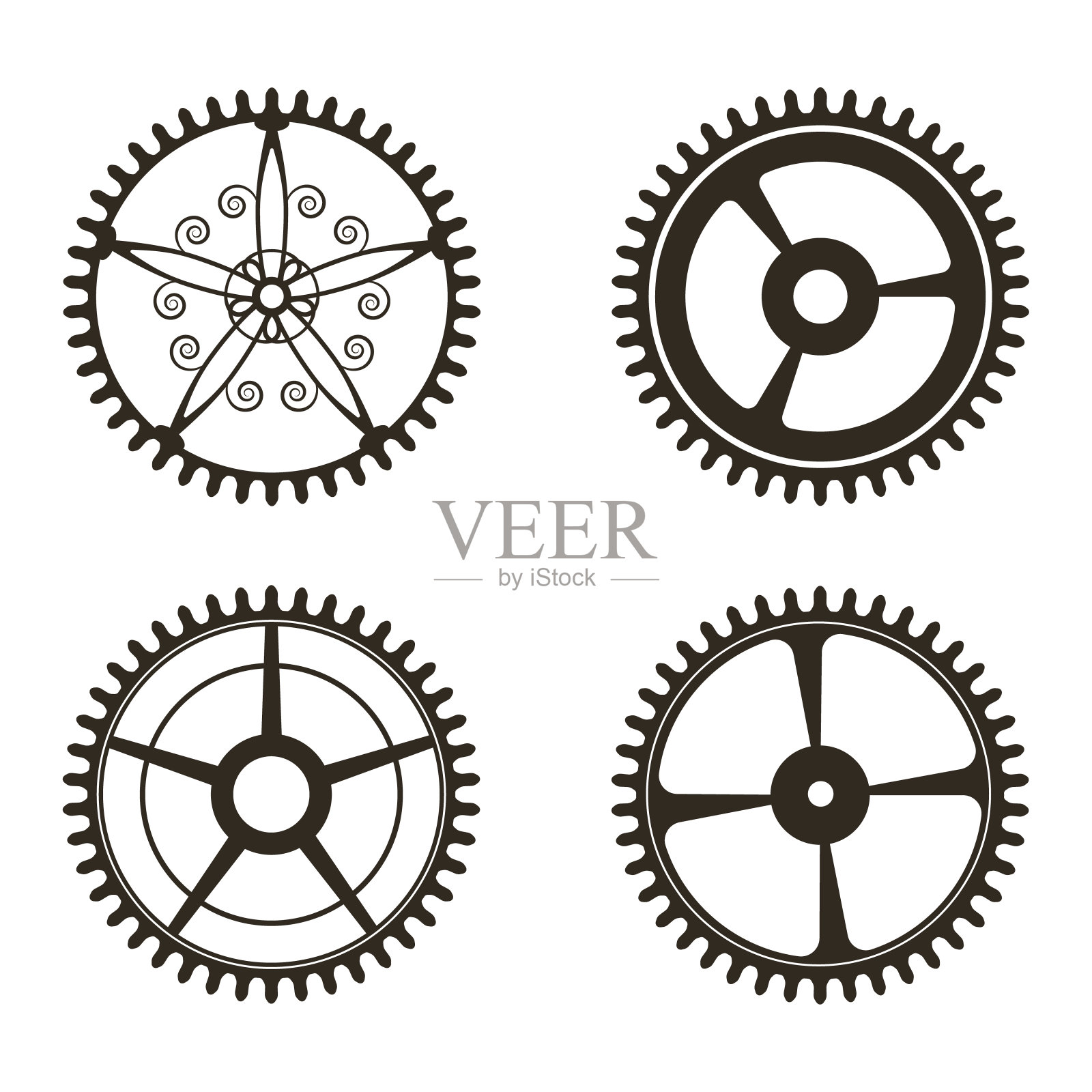 一组齿轮上的白色背景插画图片素材