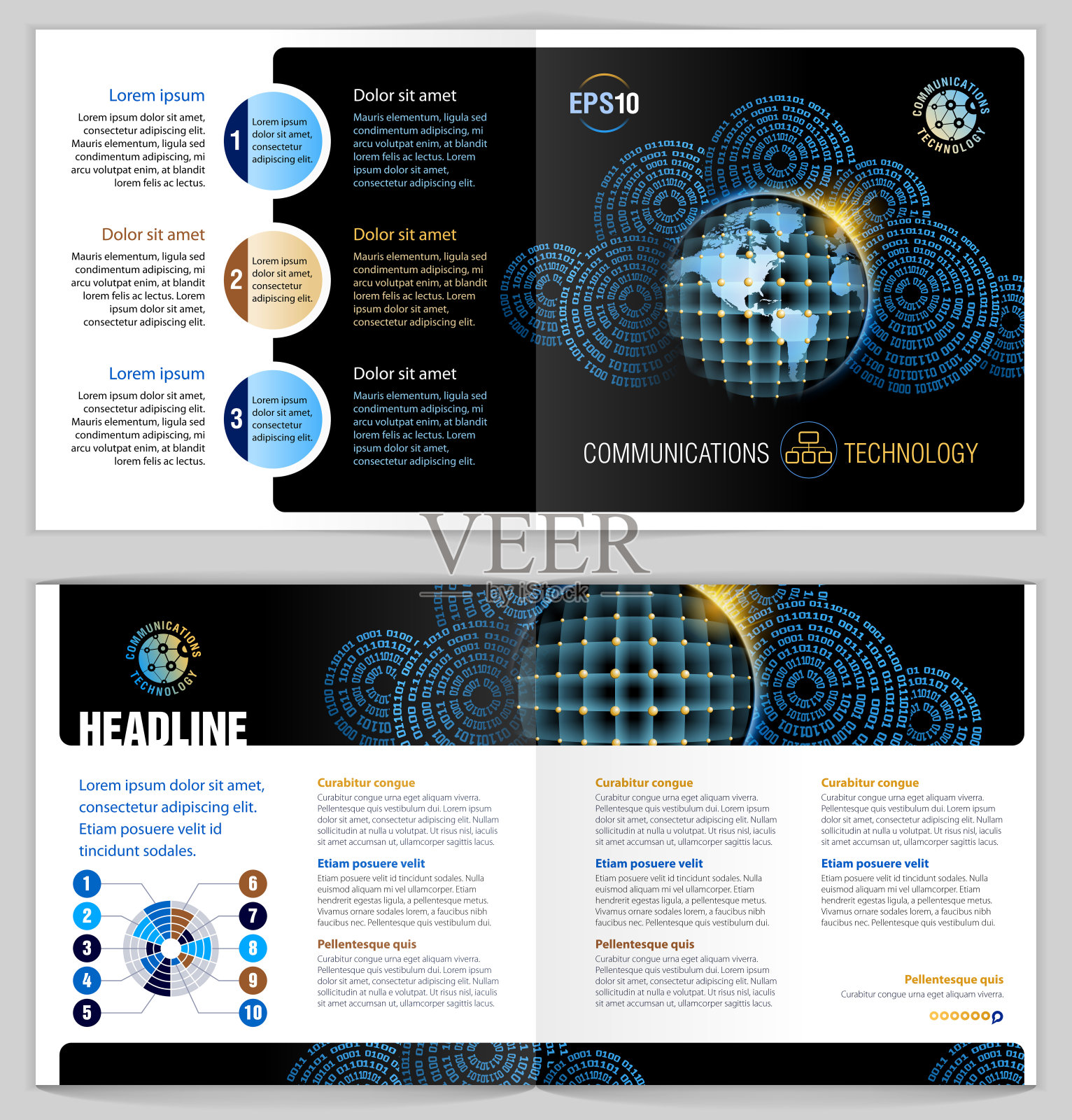 小册子设计的例子。全球通信。设计模板素材