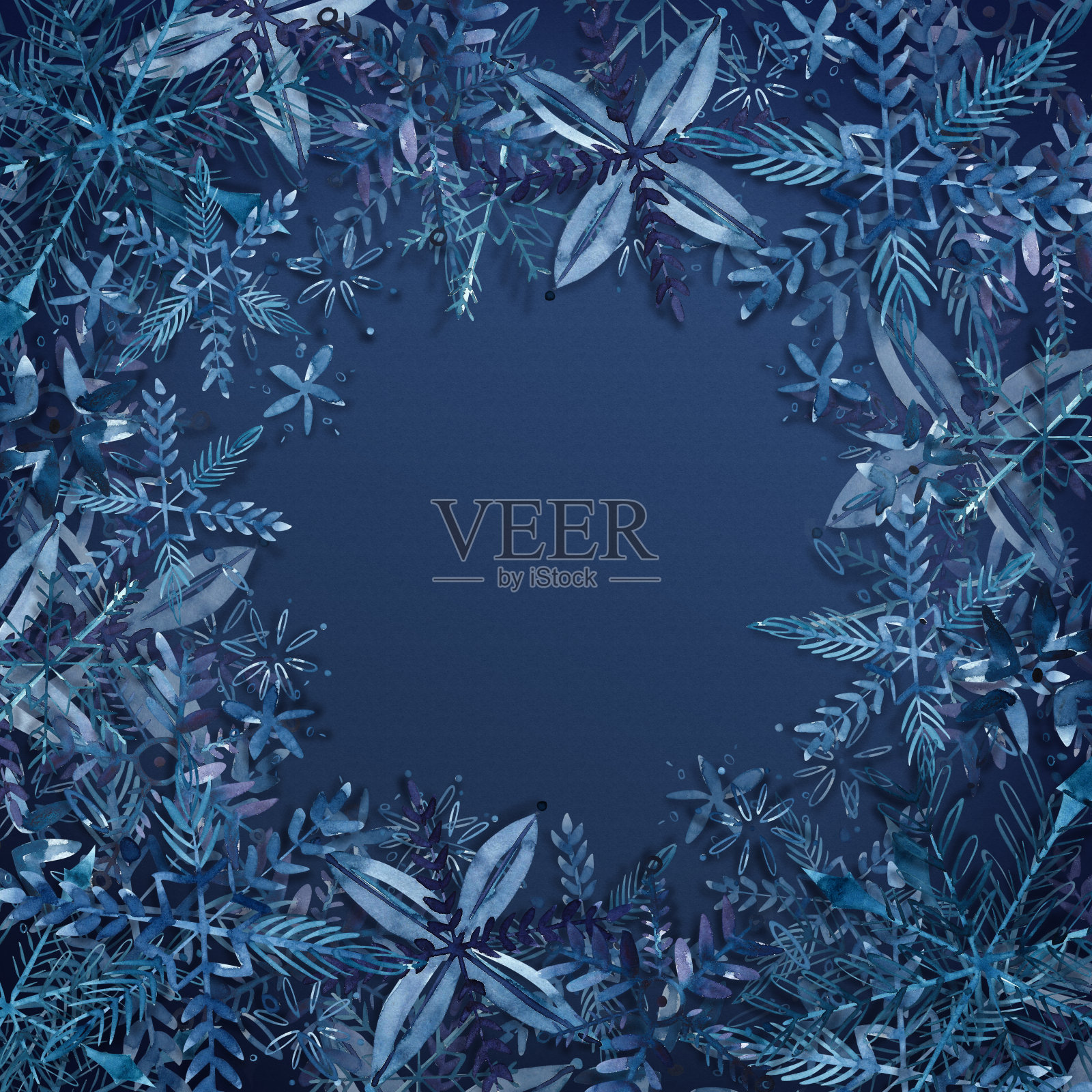 商店新年促销海报。圣诞背景与圣诞雪花在蓝色的纸背景。空间的文本。插画图片素材