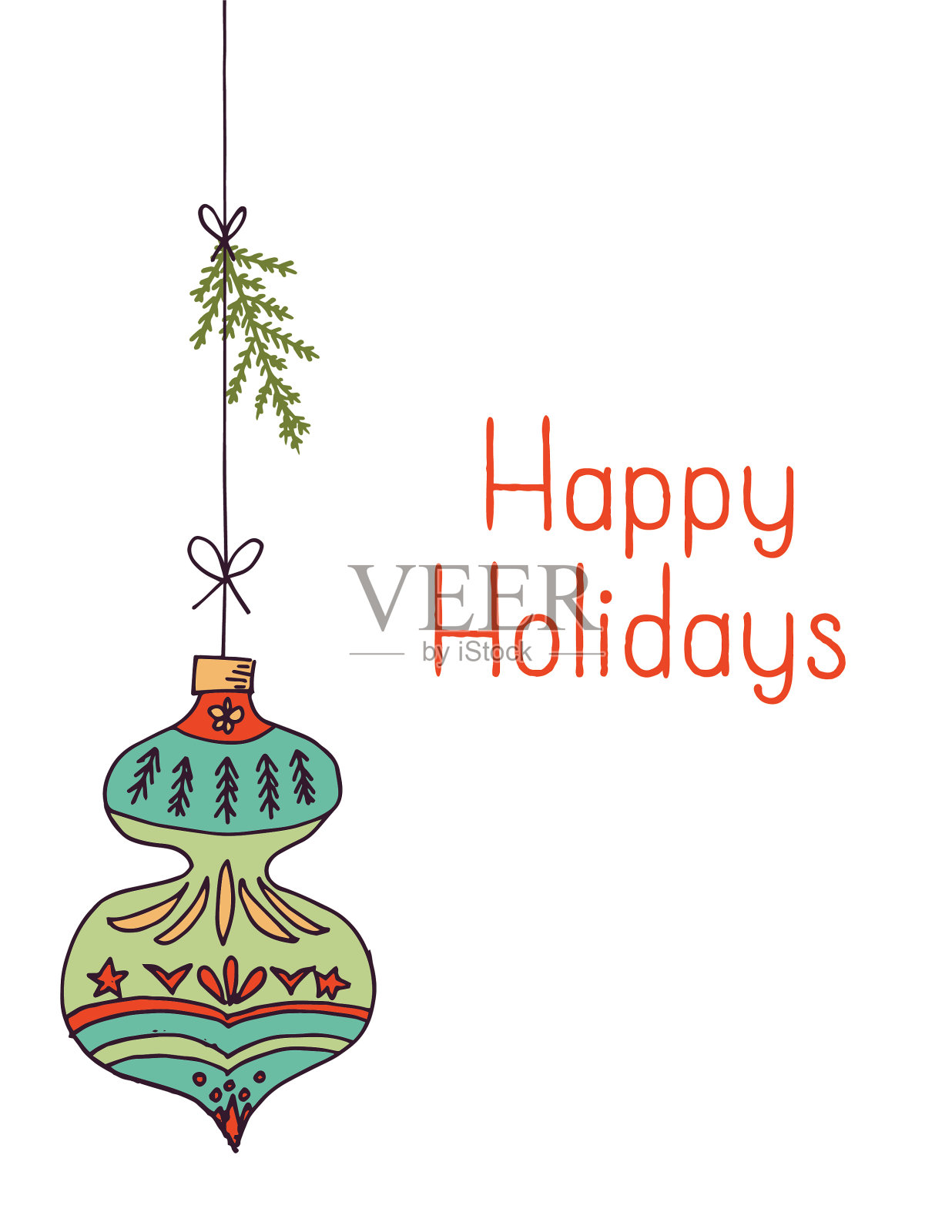 手绘中世纪现代圣诞装饰品插画图片素材