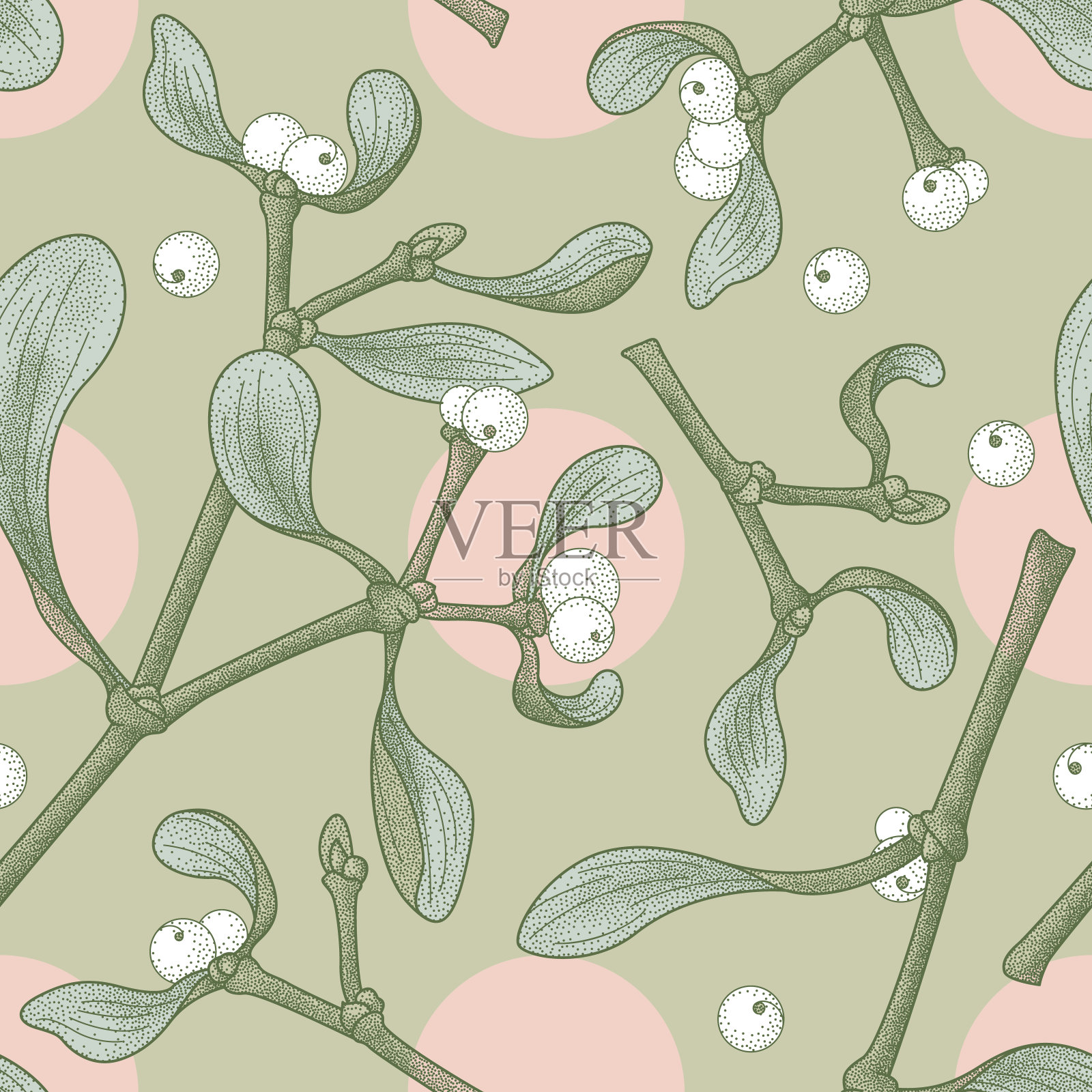 槲寄生和小点(圣诞图案)插画图片素材