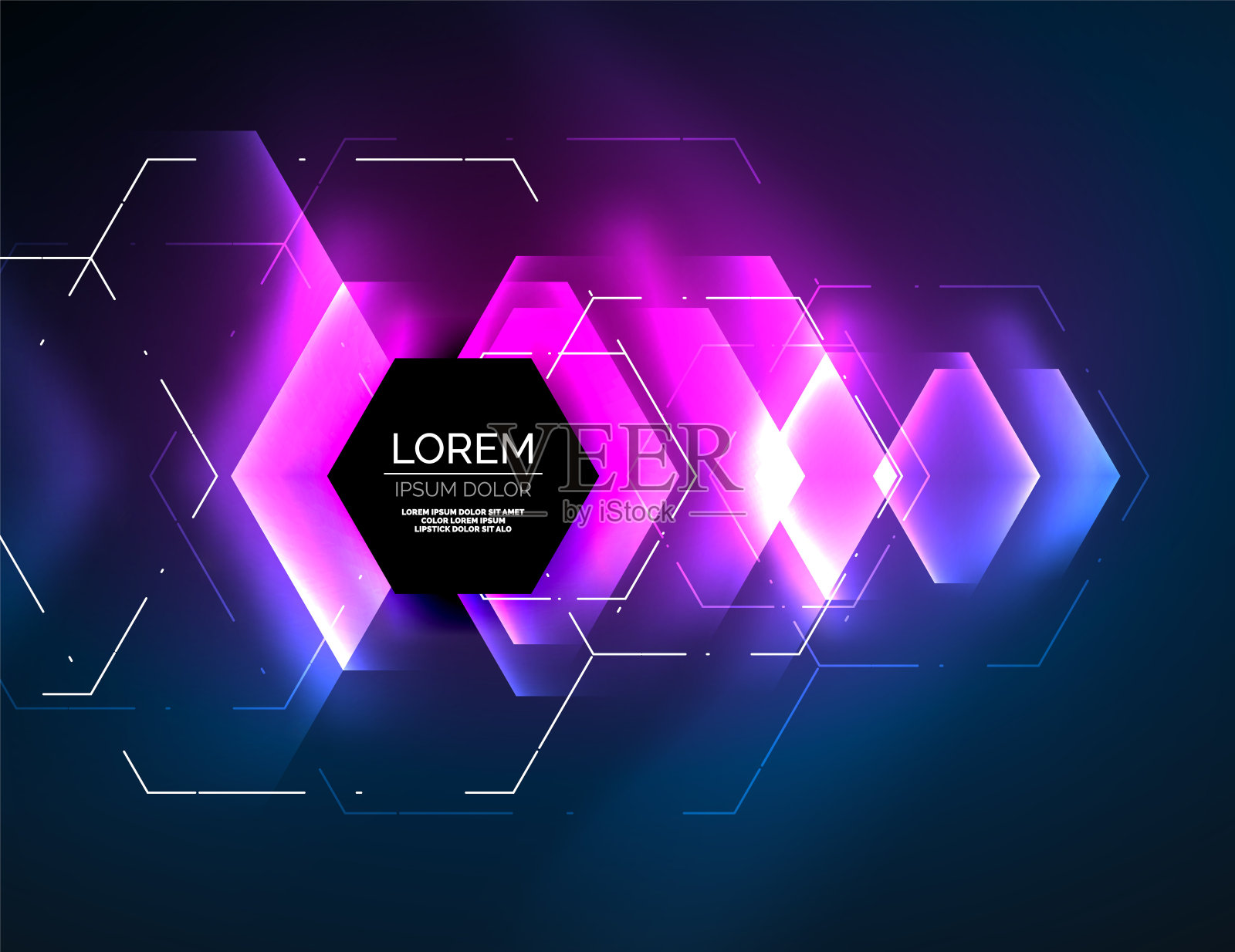 数字技术抽象背景，发光六边形插画图片素材