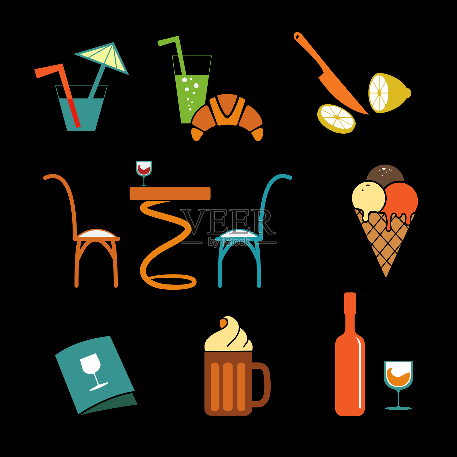 咖啡馆图标设置插画图片素材