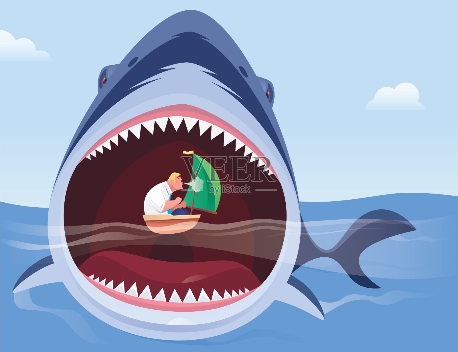 愤怒的鲨鱼袭击商人插画图片素材