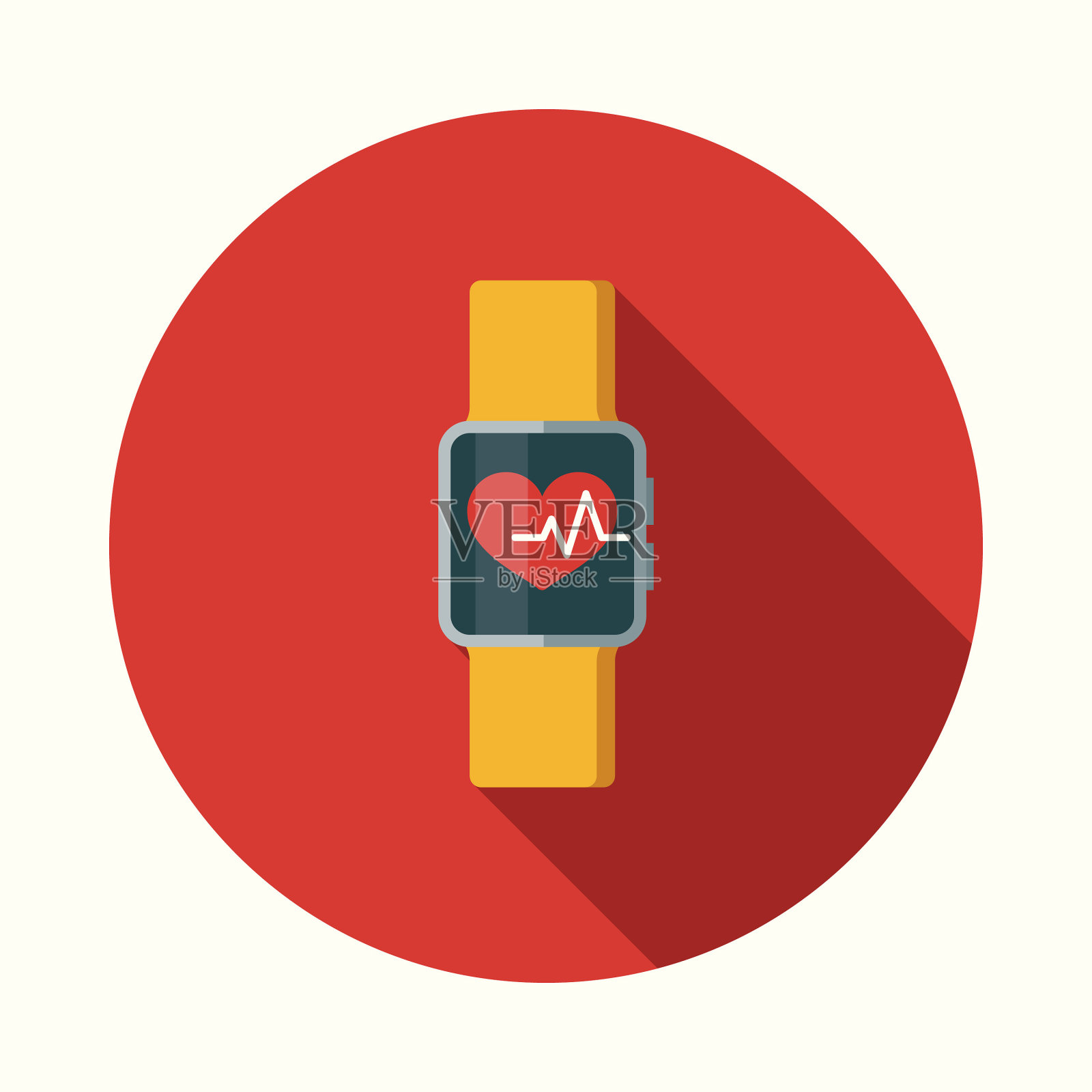 平面设计医疗保健智能手表健康应用程序图标与侧影插画图片素材