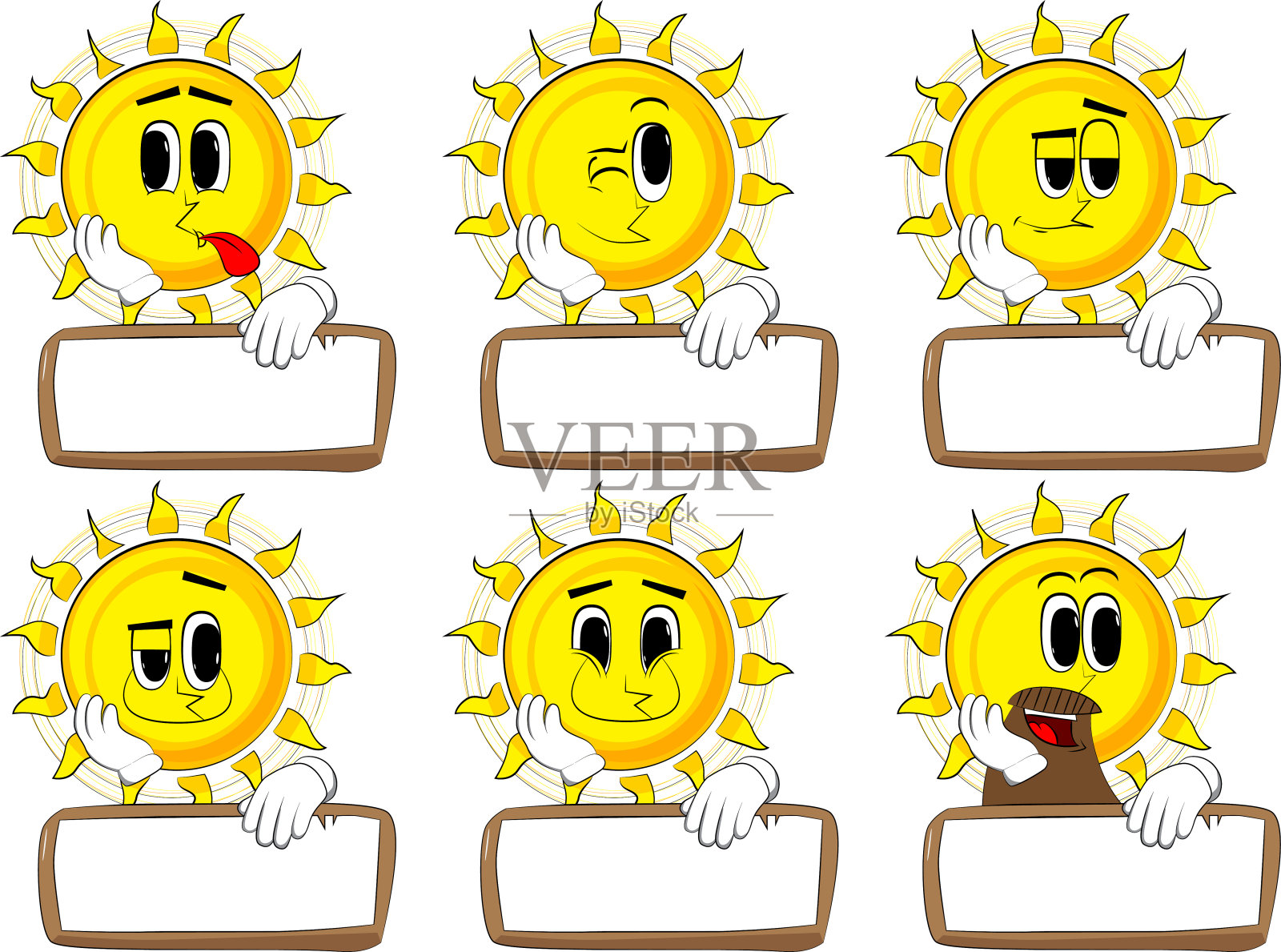 卡通太阳与空白纸在木头上。插画图片素材