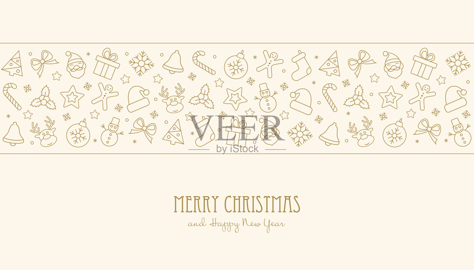 圣诞快乐和新年快乐细线贺卡-矢量插图设计模板素材