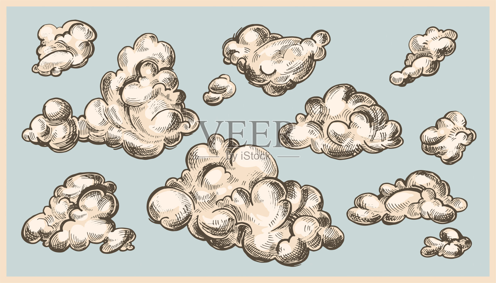 手绘古董云集。墨水插图。插画图片素材