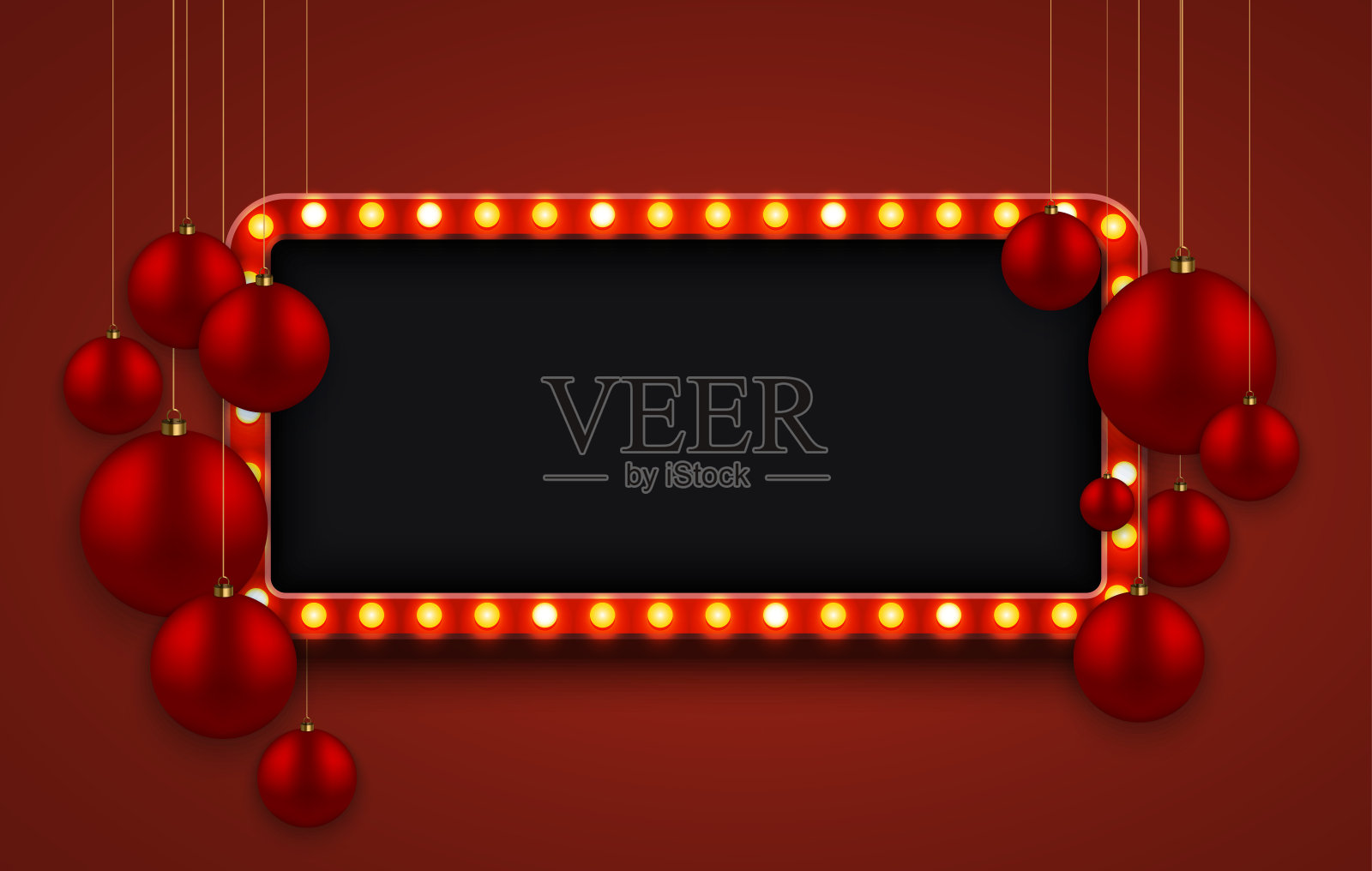 向量现代复古的背景与红色圣诞球的广告牌插画图片素材