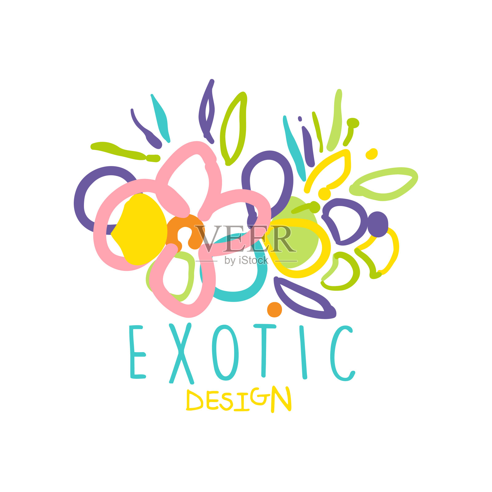 手绘异国情调的热带图标与花卉元素插画图片素材