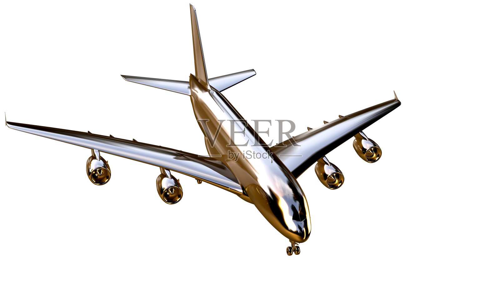 一架金色飞机的3d渲染在一个孤立的白色背景上照片摄影图片