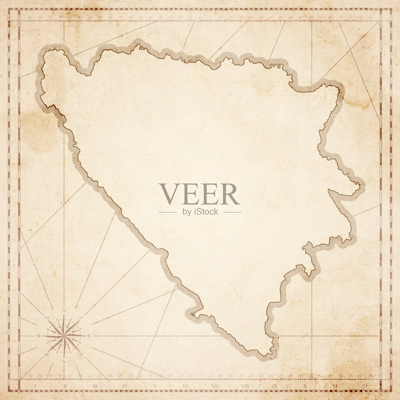 波斯尼亚和黑塞哥维那地图复古风格-旧纸插画图片素材