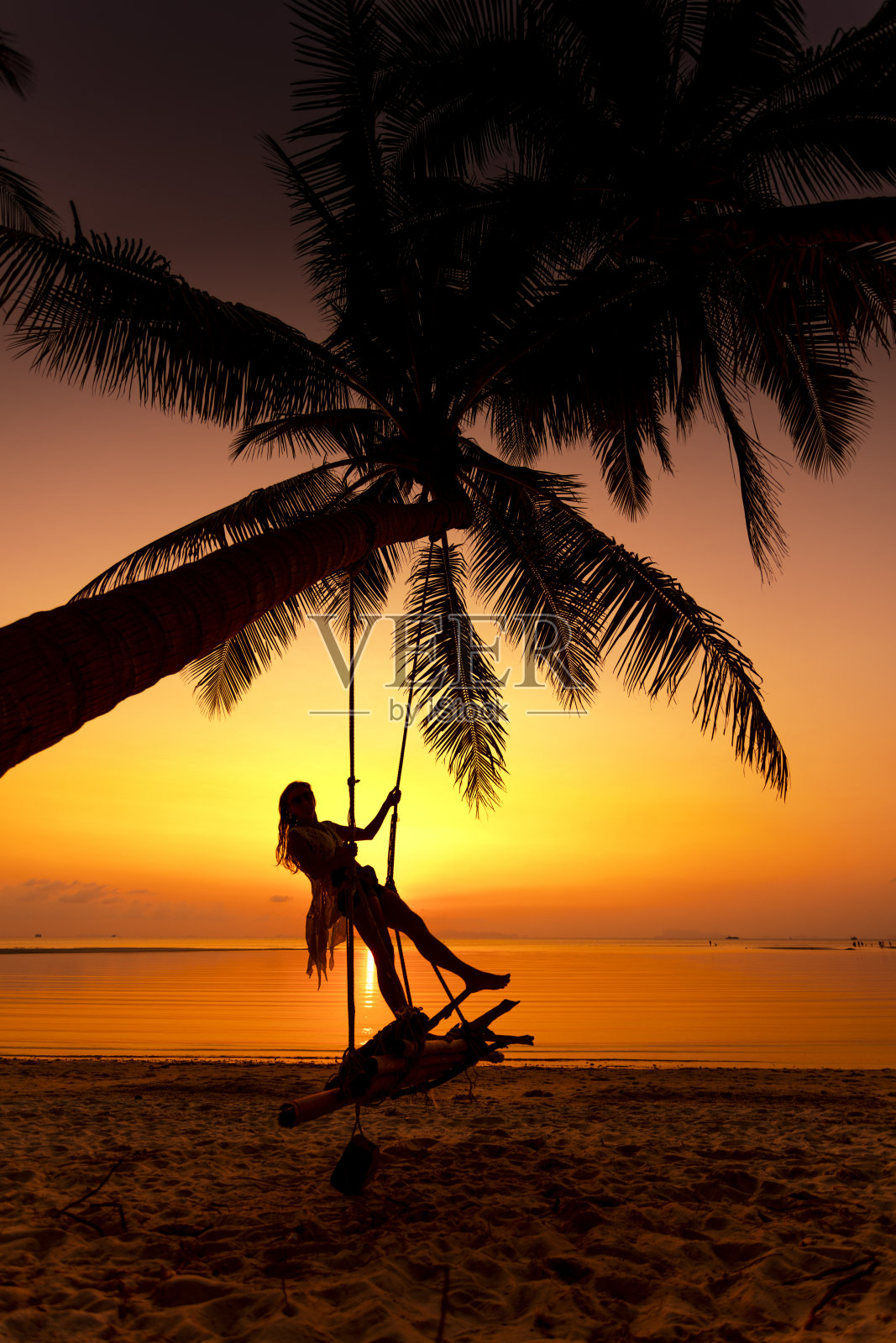 热带秋千上的女人照片摄影图片