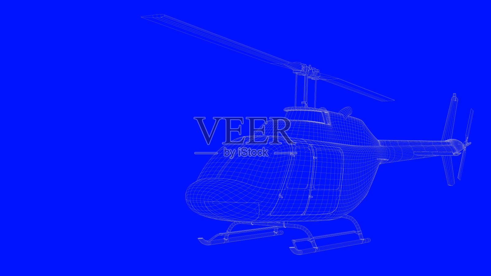 在蓝色背景上的白色线的蓝图直升机的3d渲染照片摄影图片
