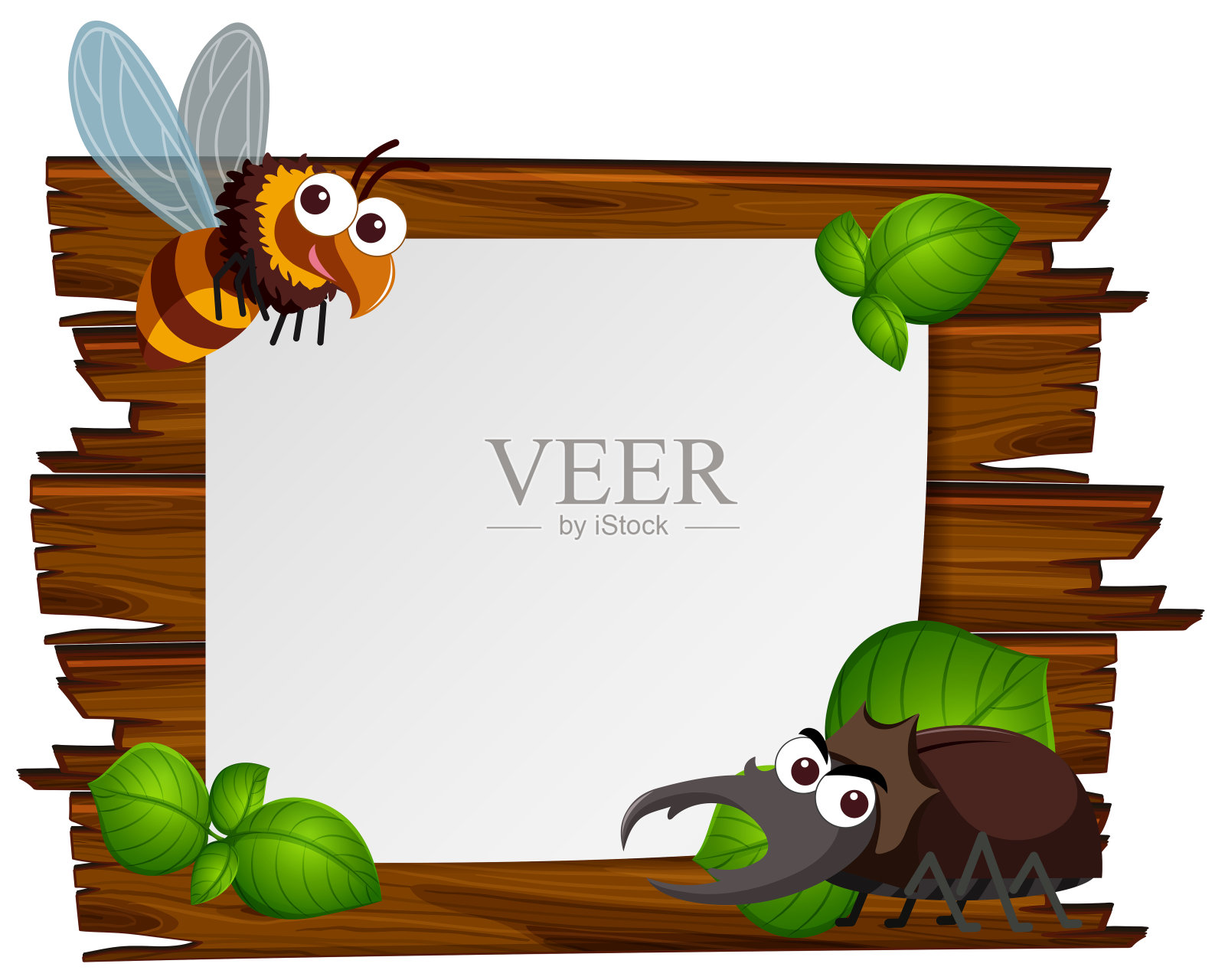 纸模板与蜜蜂和甲虫插画图片素材