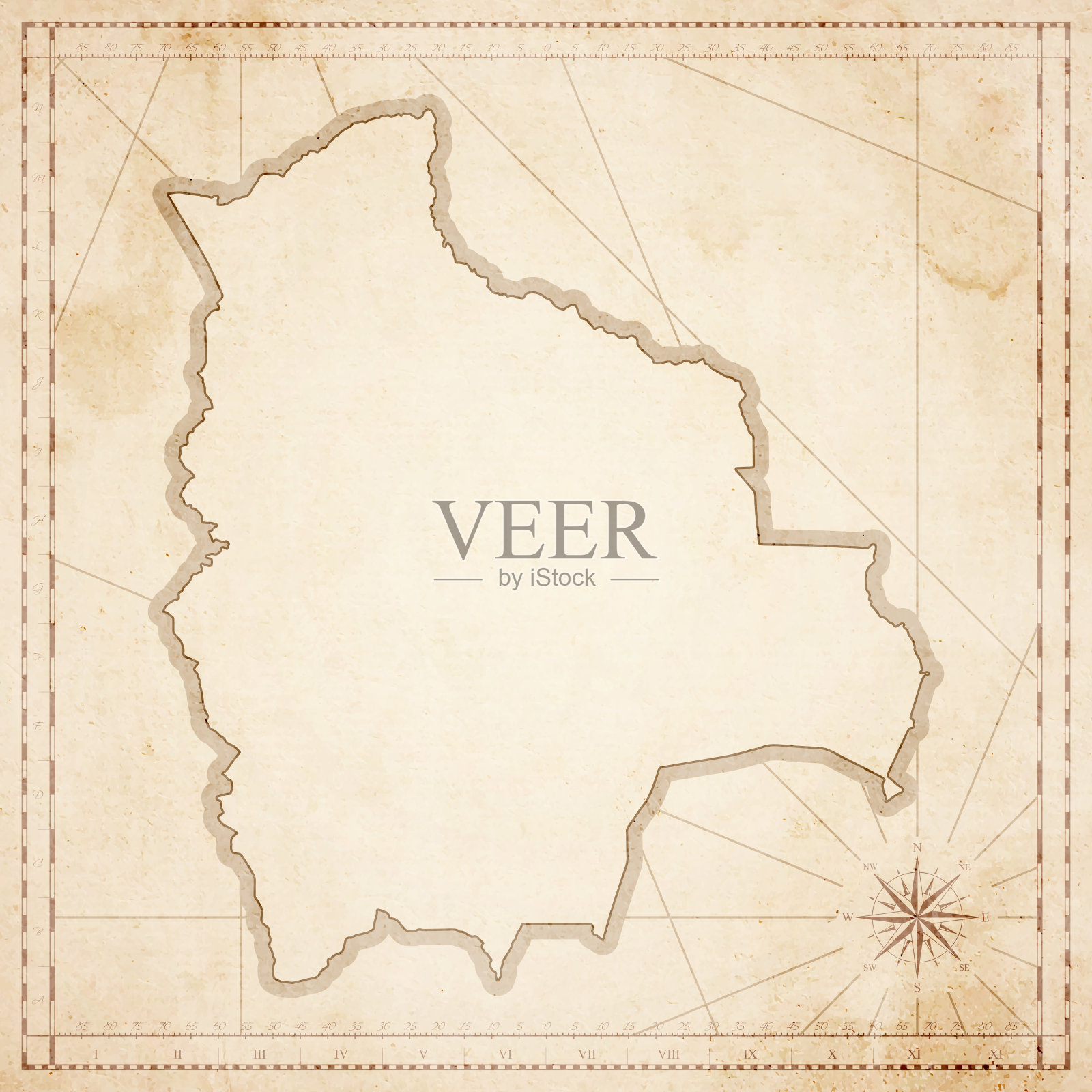 玻利维亚地图在复古风格-旧纹理纸插画图片素材