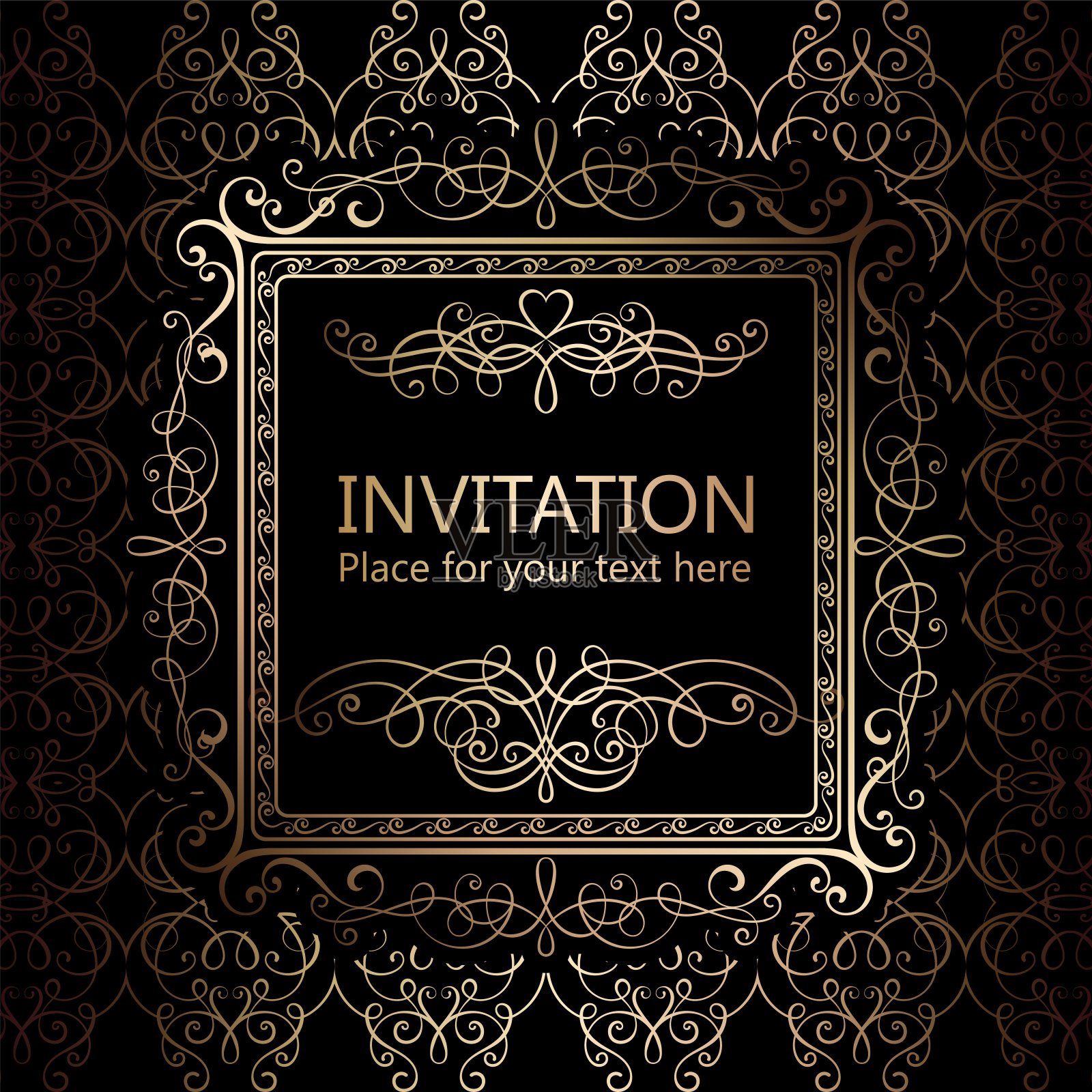 抽象的背景与书法豪华黄金繁荣和复古的框架，维多利亚旗帜，墙纸装饰品，邀请卡，巴洛克风格的小册子，时尚图案，模板的设计。设计模板素材