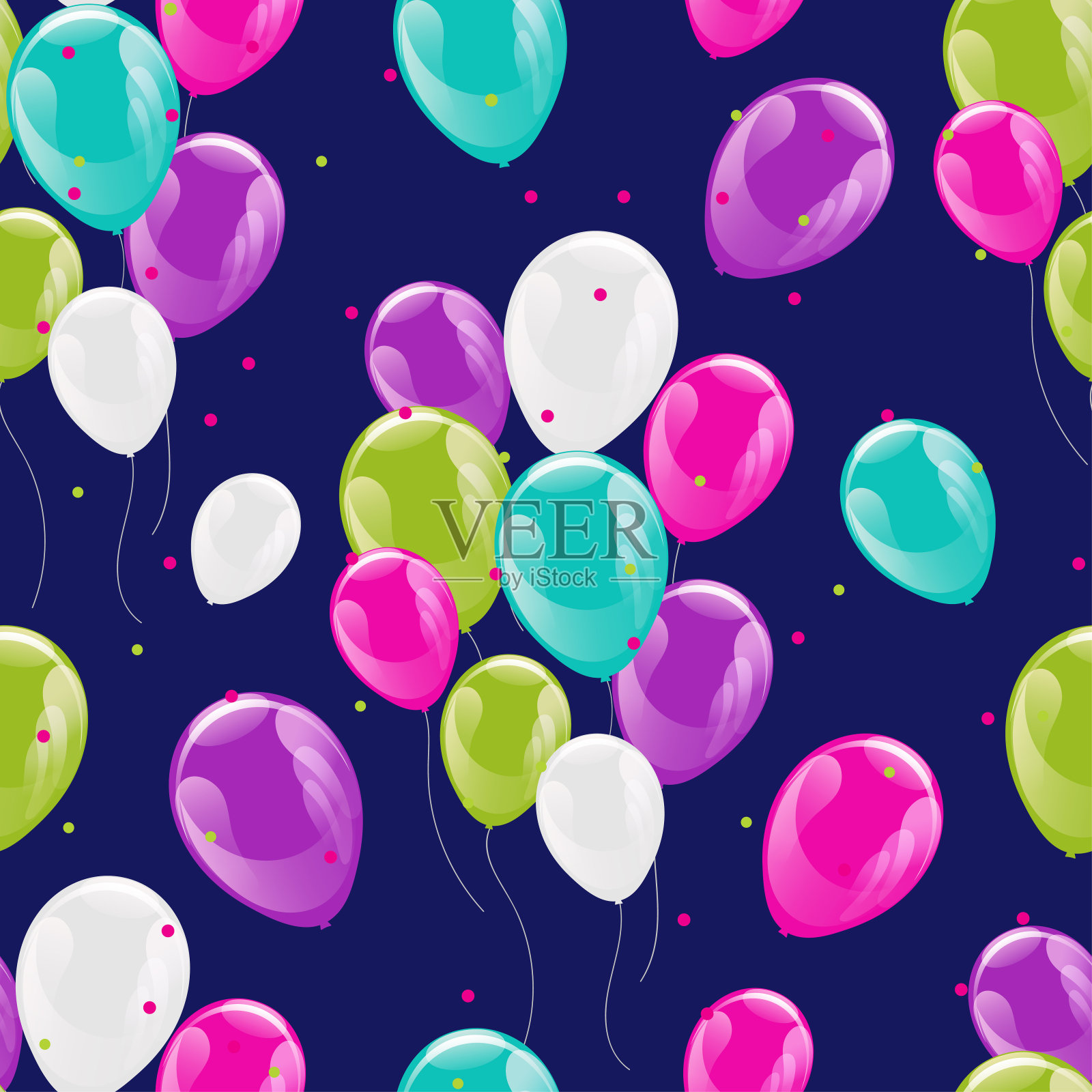 飞着发光的气球五颜六色的无缝图案插画图片素材