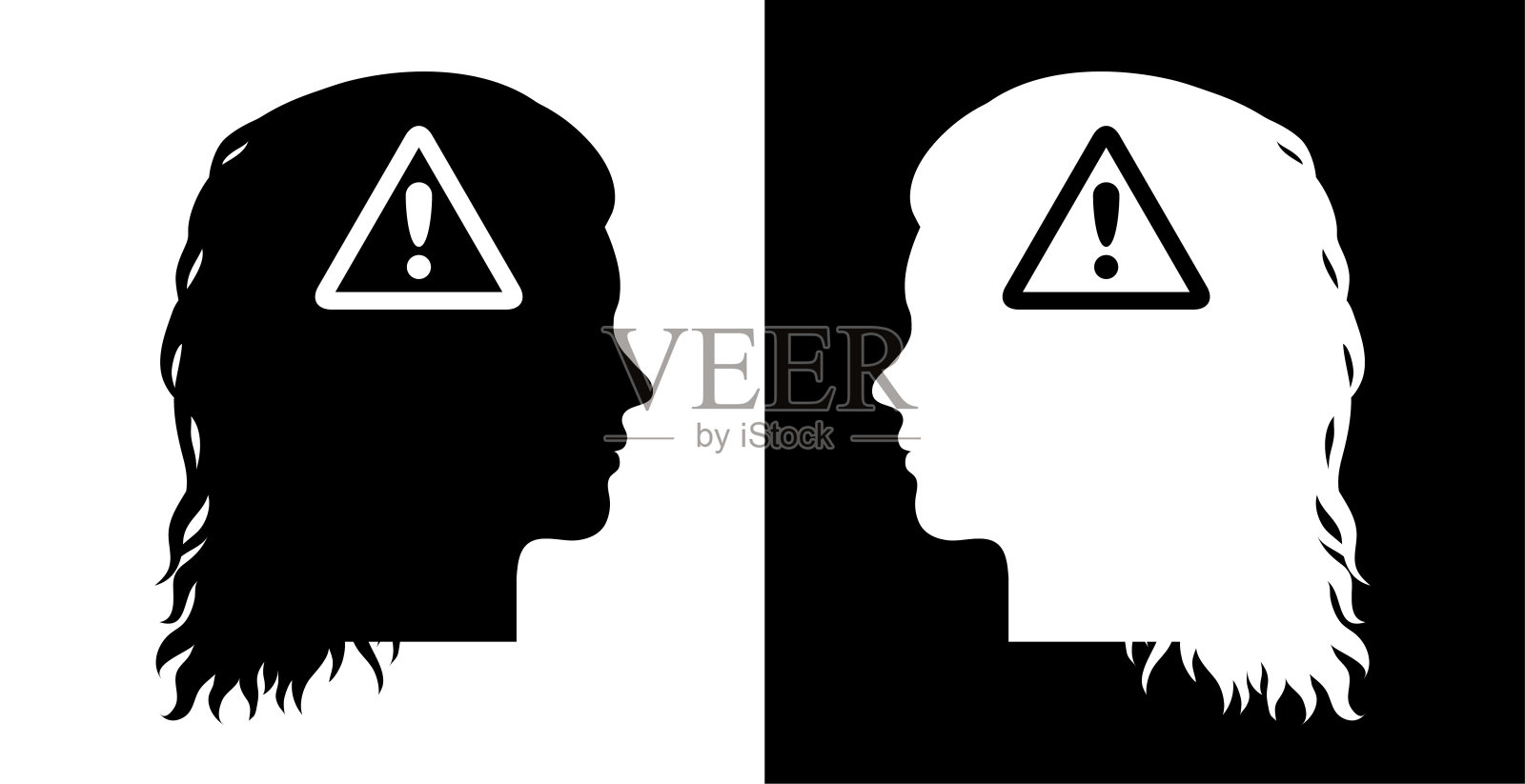 注意标志、感叹号、面部轮廓插画图片素材