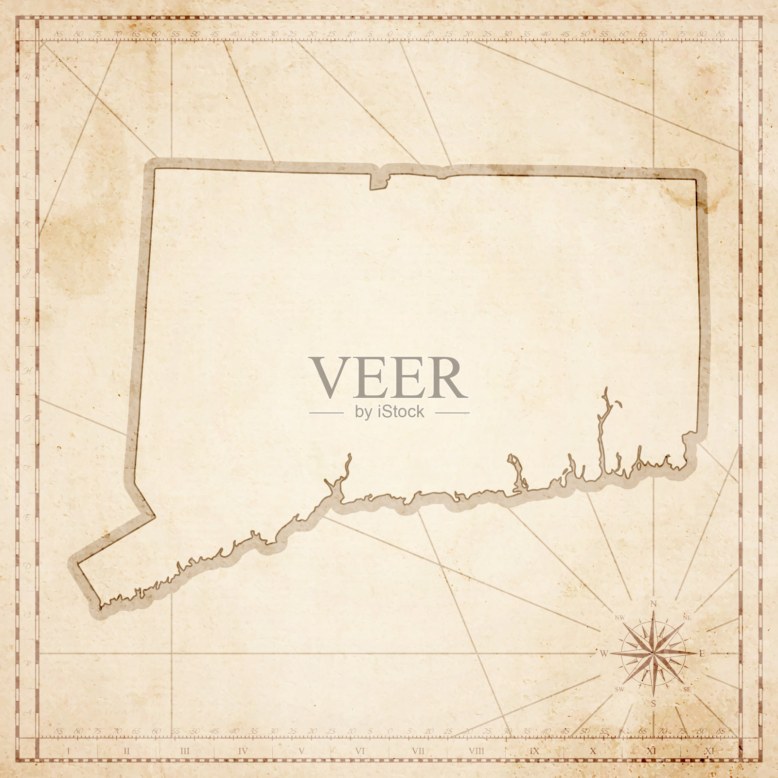 康涅狄格州地图在复古风格-旧纹理纸插画图片素材