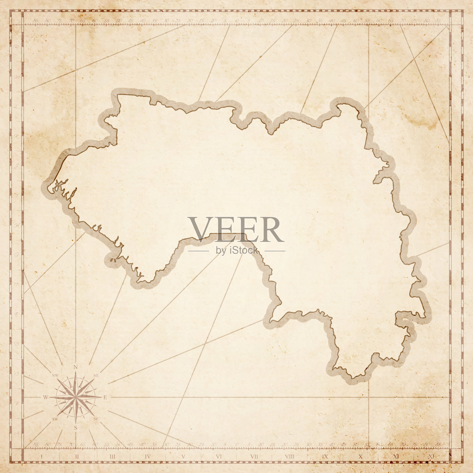 几内亚地图在复古风格-旧纹理纸插画图片素材