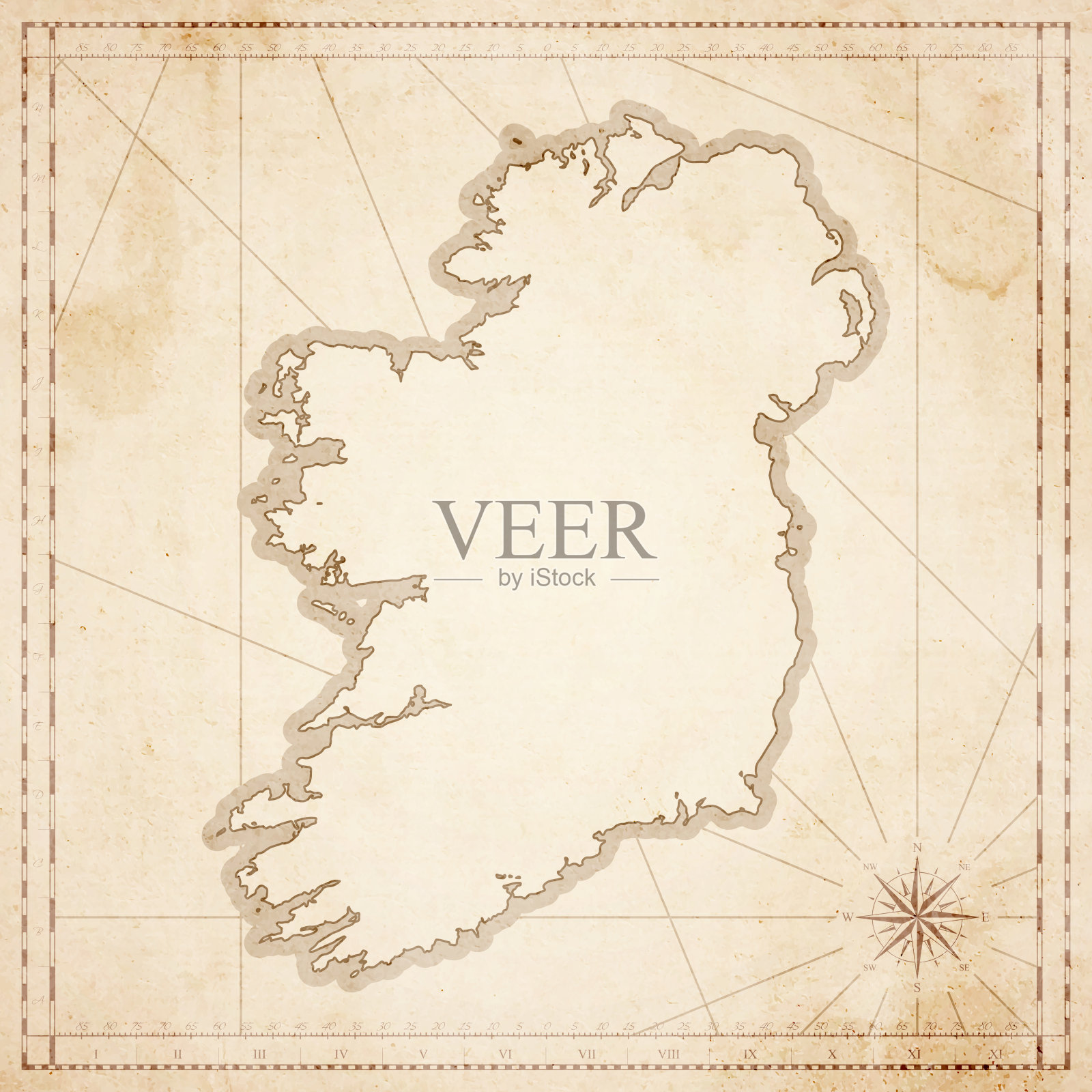 爱尔兰地图在复古风格-旧纹理纸插画图片素材