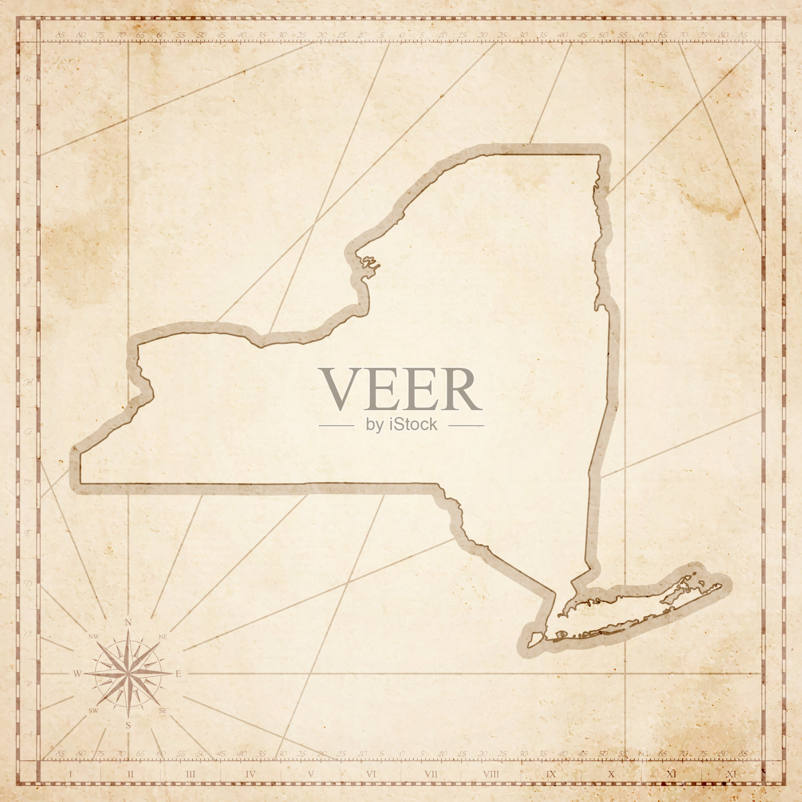 纽约地图在复古风格-旧纹理纸插画图片素材