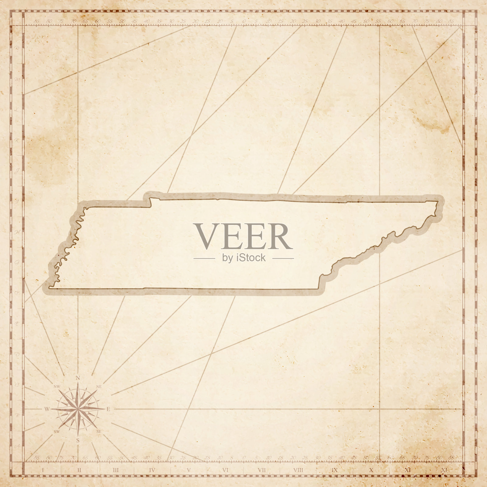 田纳西地图在复古风格-旧纹理纸插画图片素材