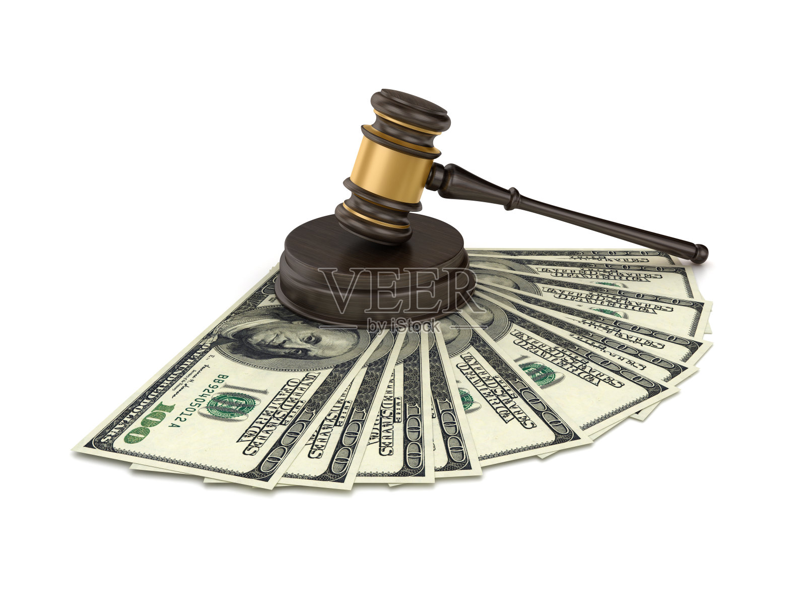 法槌与一百美元钞票 - 3D渲染照片摄影图片