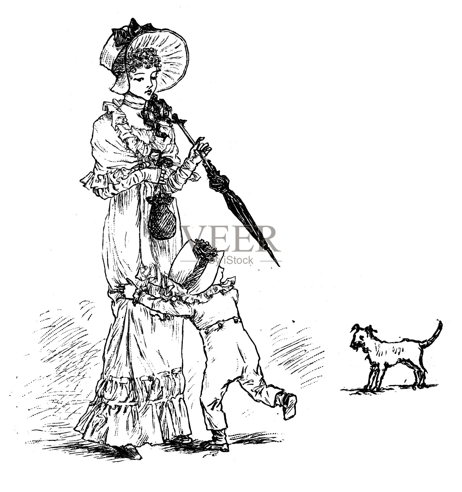 仿古儿童拼字书插图:狗插画图片素材