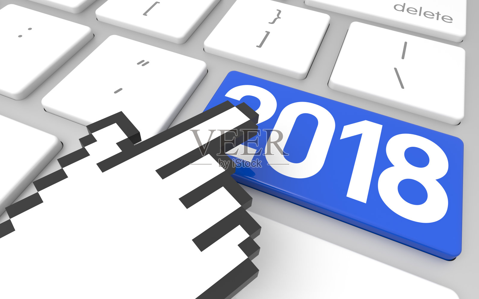 蓝色2018回车键照片摄影图片