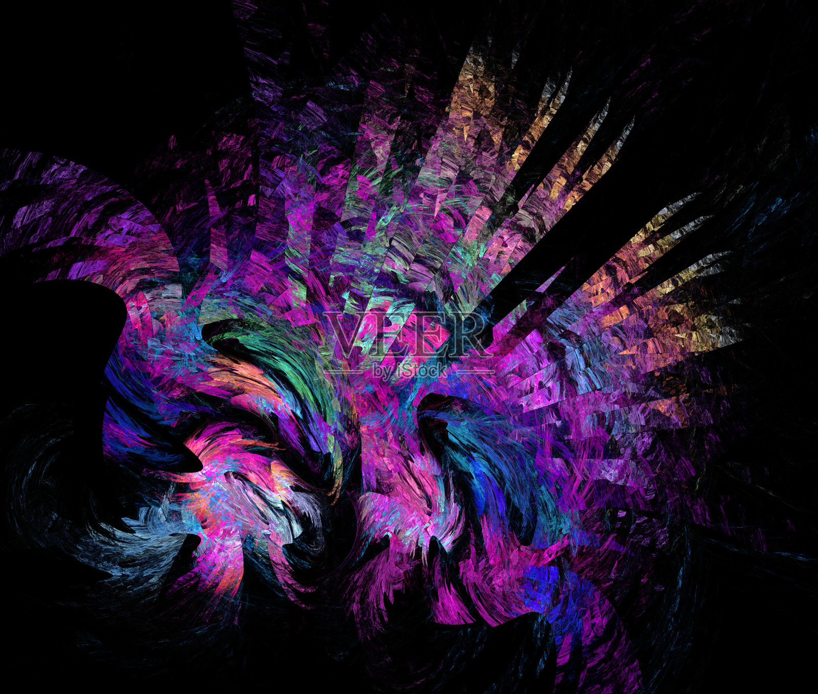 分形图案在黑色背景上的抽象插图插画图片素材