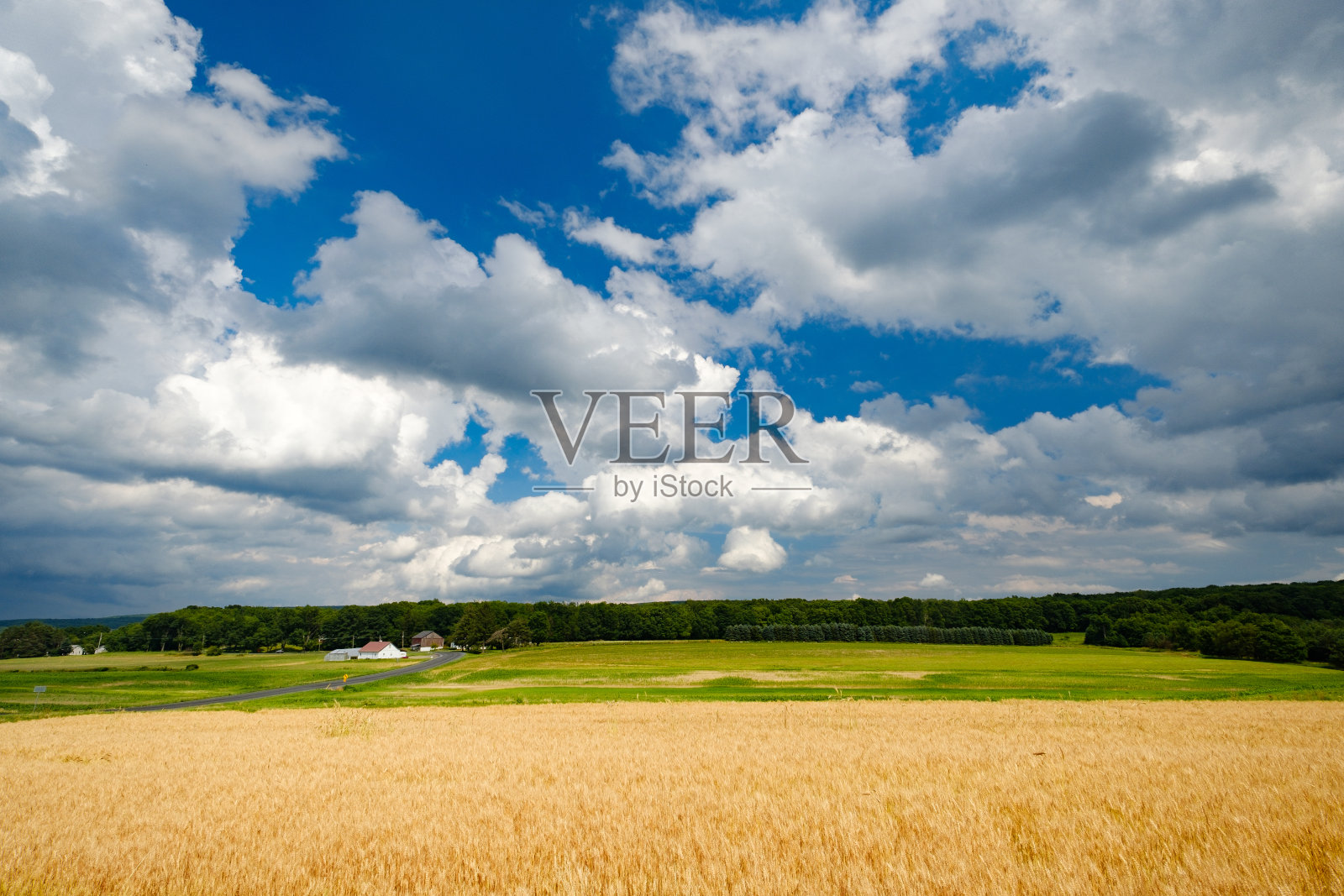 开阔的农田和蜿蜒的道路穿过宾夕法尼亚州中西部照片摄影图片