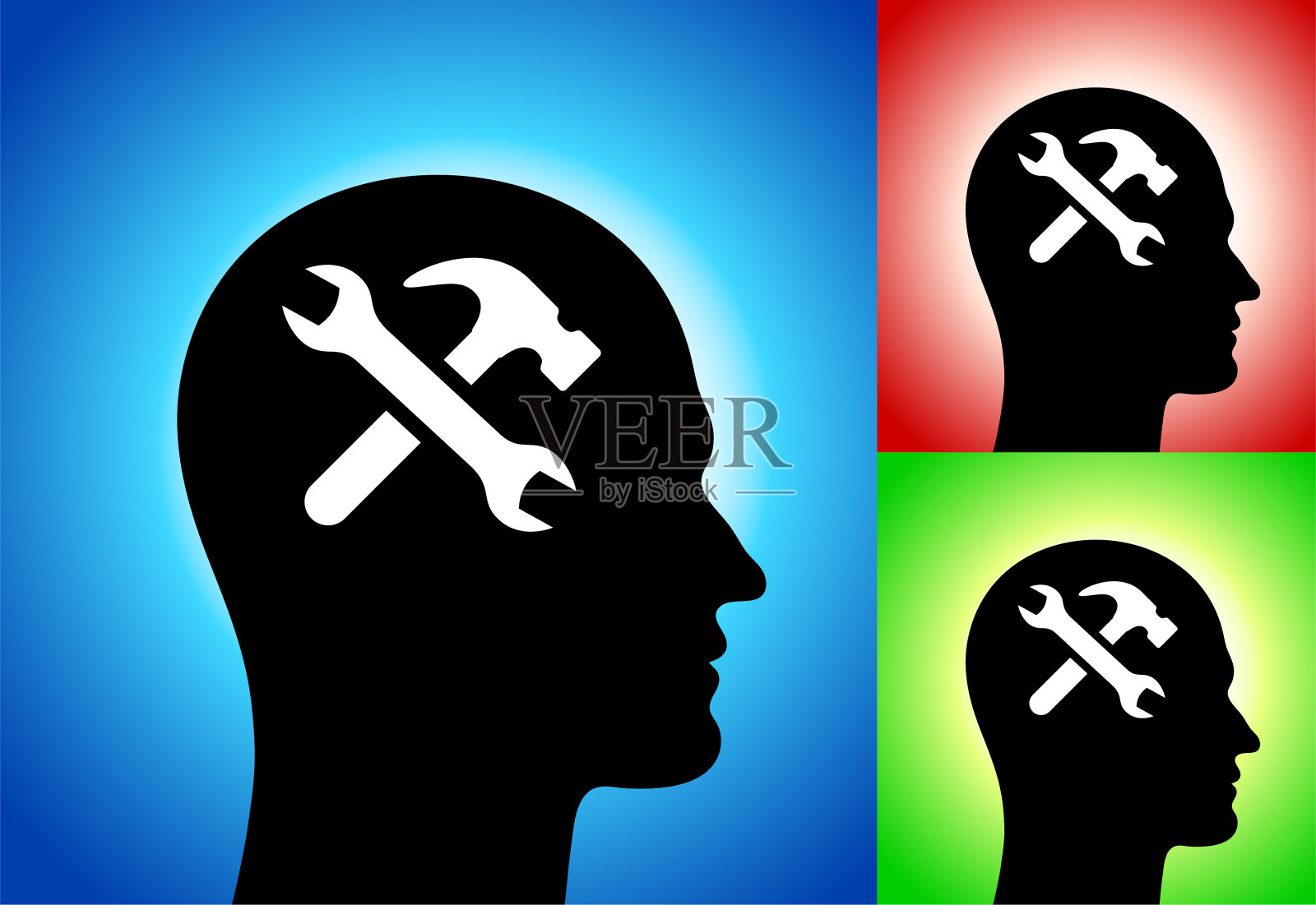 面轮廓上的扳手和锤工具插画图片素材