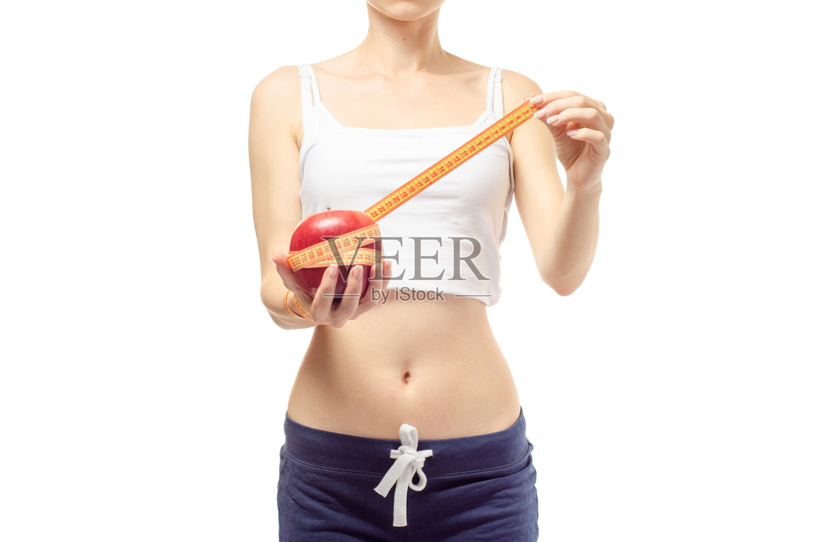 女人减肥苗条厘米苹果照片摄影图片