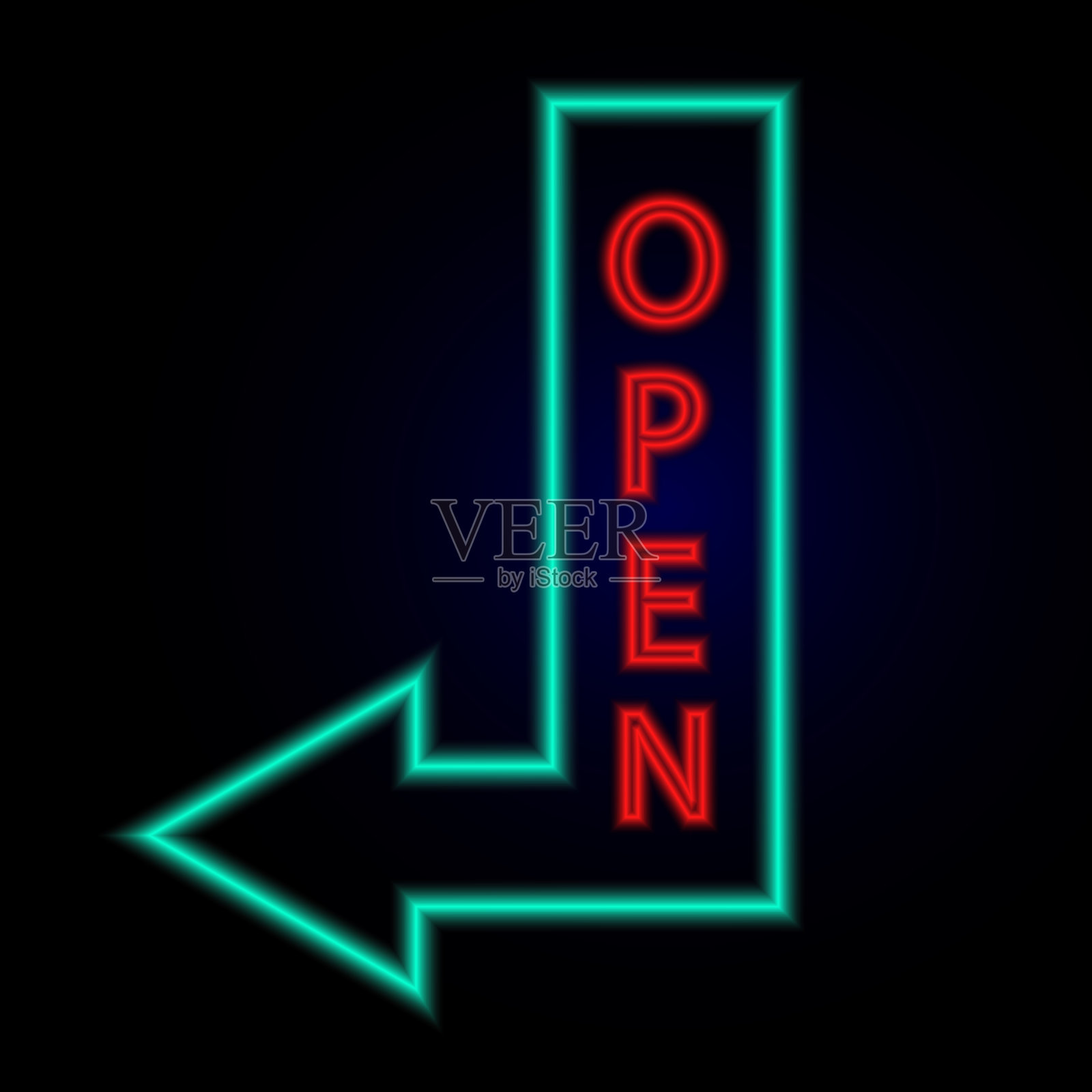 带有明亮霓虹灯的老式电子招牌。矢量插图。开放的霓虹灯。插画图片素材