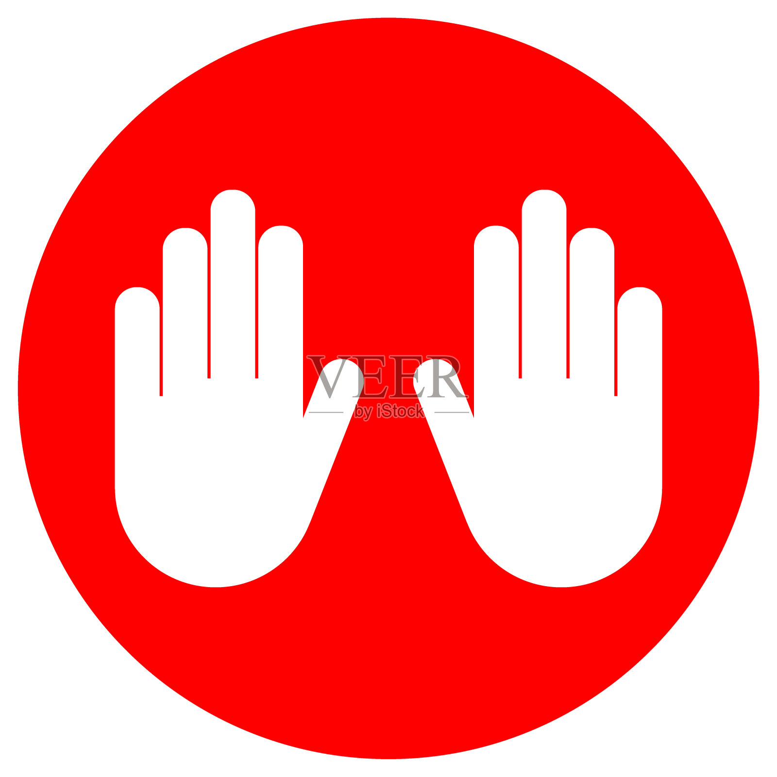 红色圆圈内禁止入内。两个停止手中。矢量图标插画图片素材