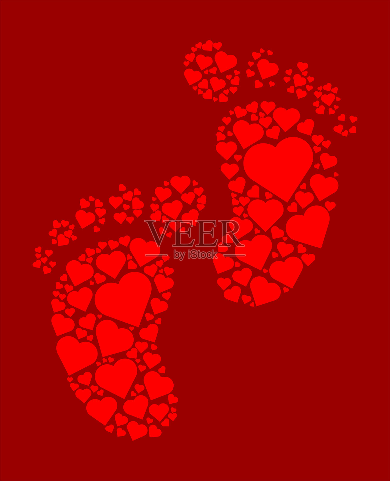 婴儿脚印红心爱的模式插画图片素材