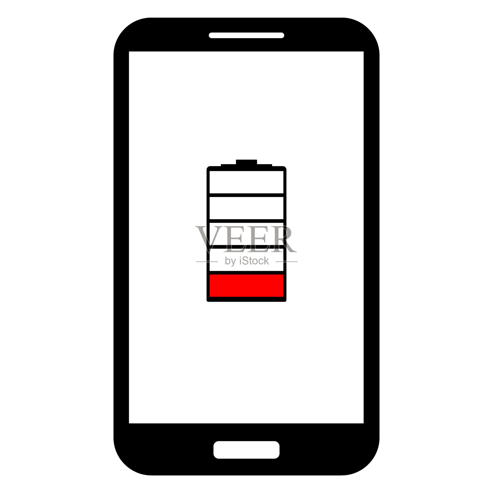 屏幕上有红色放电图标的智能手机。向量设计元素图片