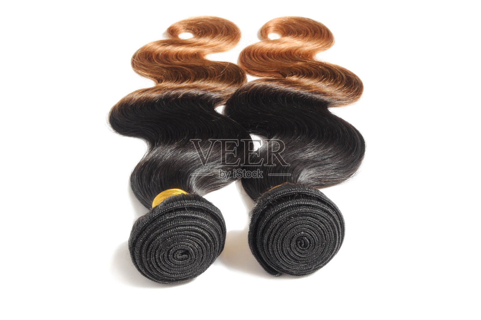 美丽的身体波浪双色渐暗黑色与赤褐色人体头发编织延伸束照片摄影图片