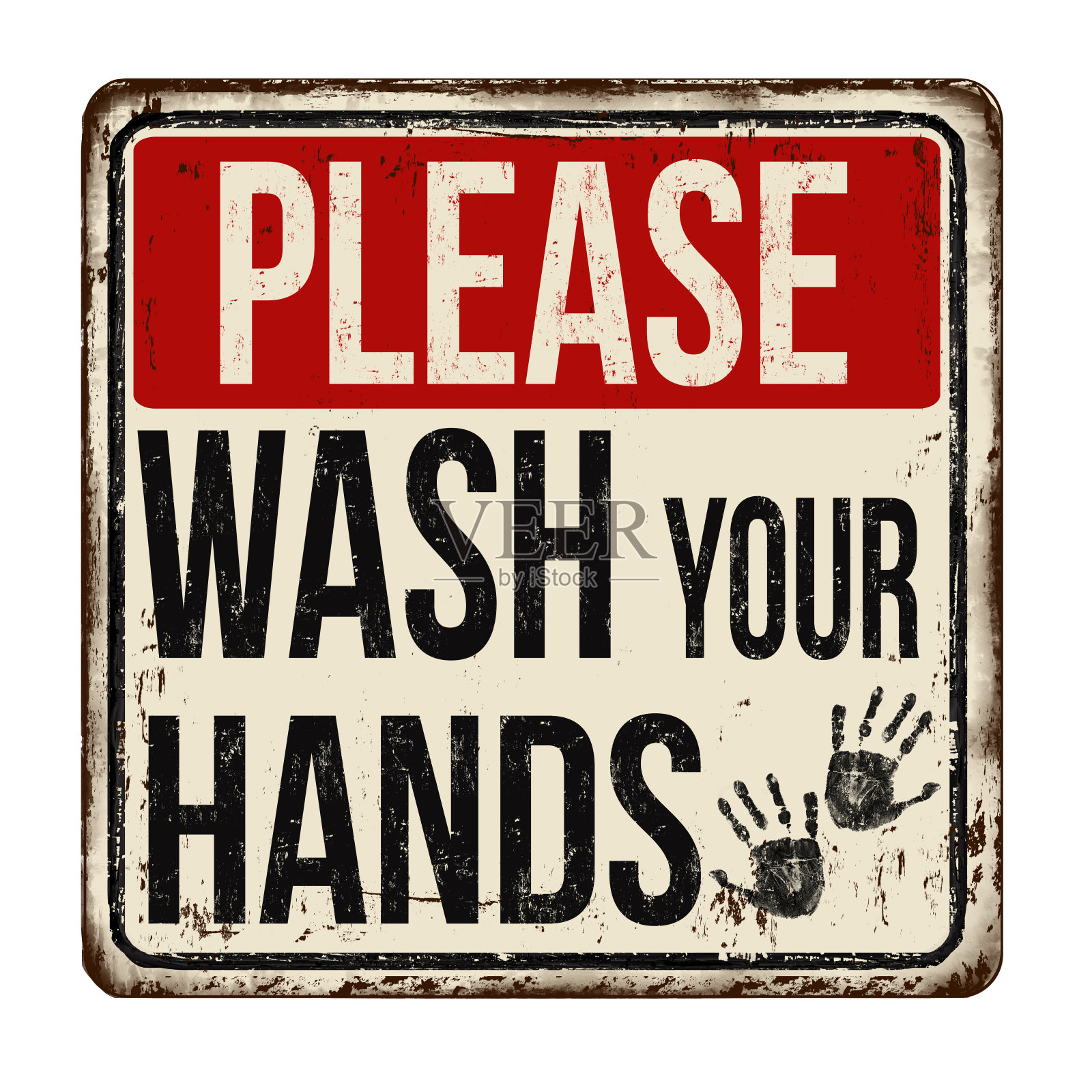 请洗手复古铁锈金属标志插画图片素材
