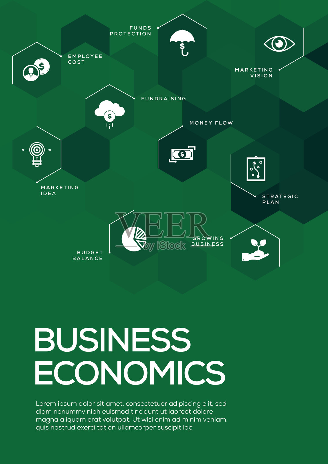 商业经济学。宣传册模板布局，封面设计插画图片素材