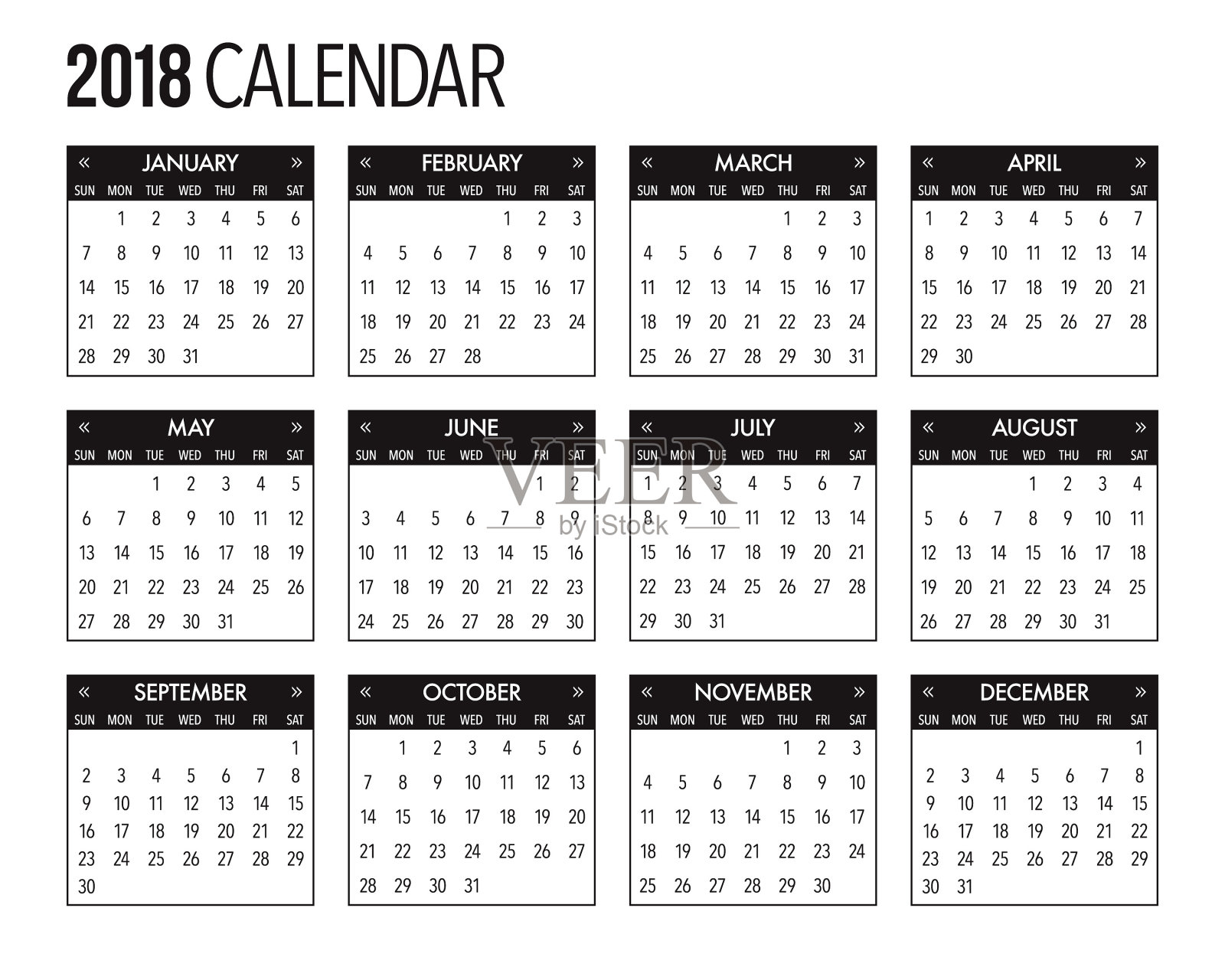 2018年日历模板设计(英文)设计模板素材