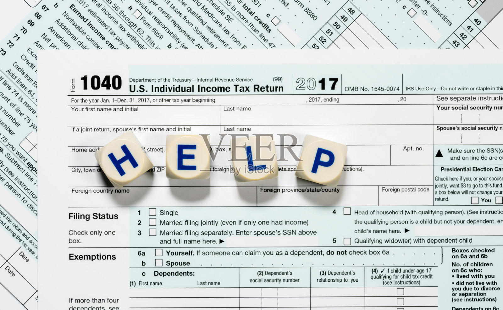 2017年IRS表格1040的宏观关闭与帮助信件照片摄影图片