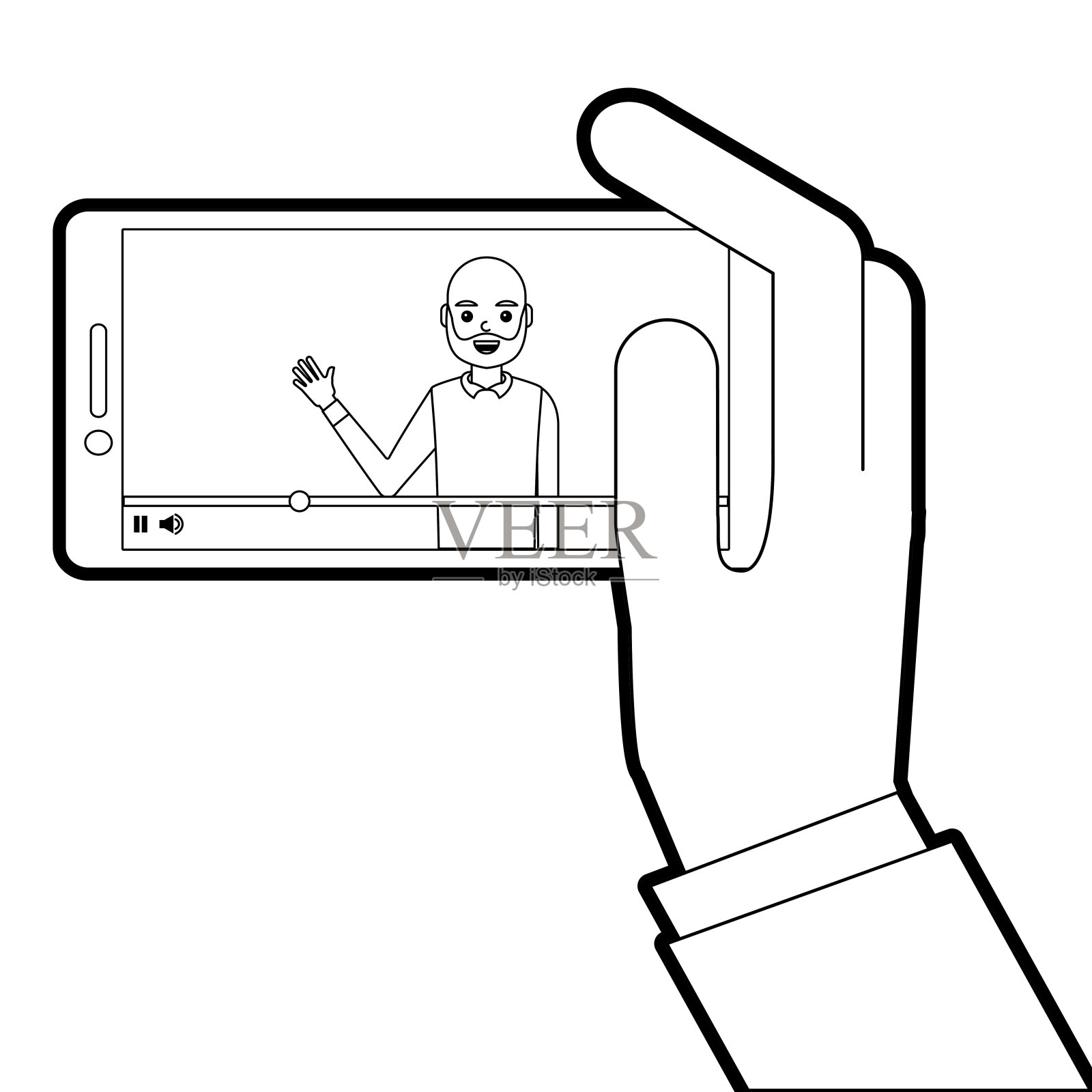 手持智能手机与视频博主在屏幕上设计元素图片