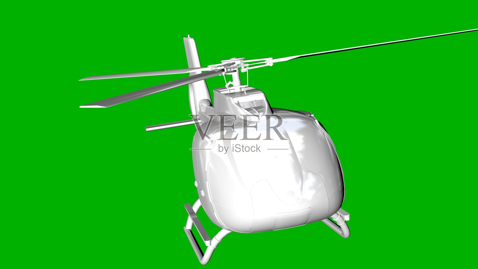 孤立的白色3d直升机在绿色背景上的渲染照片摄影图片