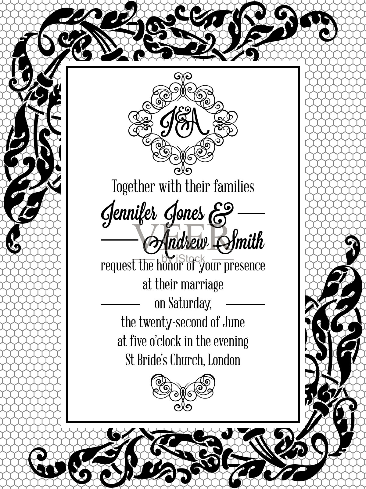 复古精致的正式请帖设计模板素材